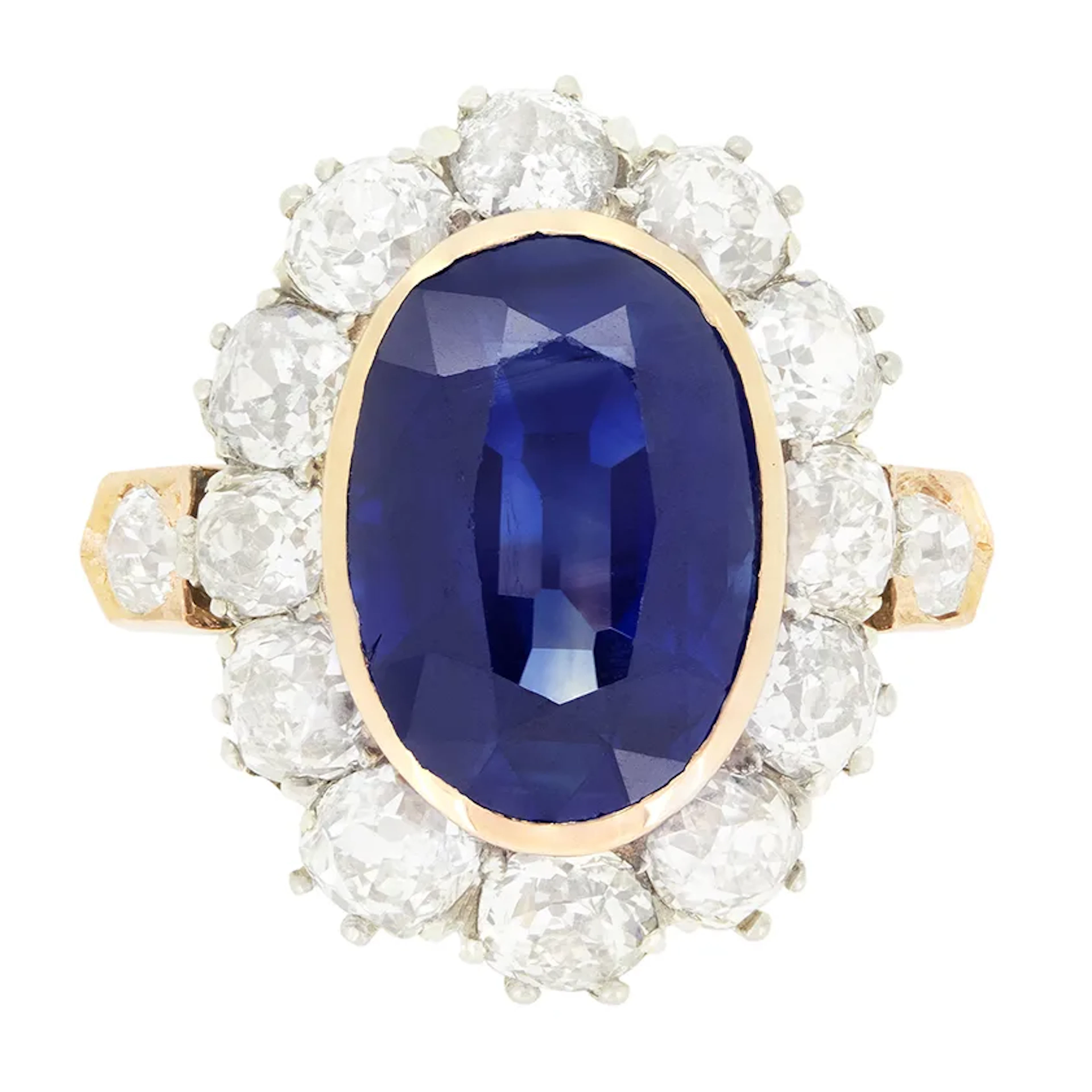Edwardian 4.80ct Sapphire and Diamond Cluster Ring, c.1910s