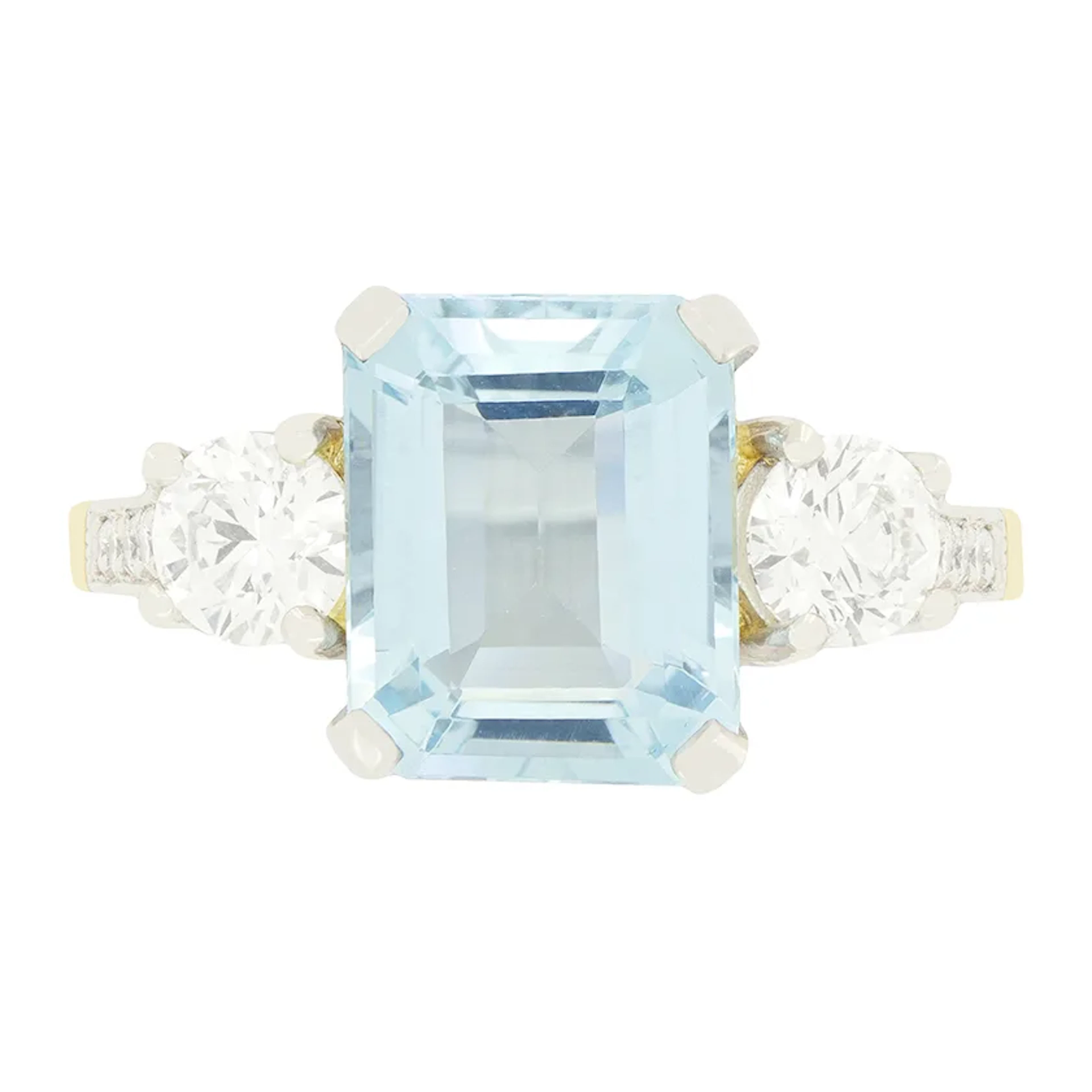 Vintage 2.75ct Aquamarine and Diamond Three Stone Ring, c.1980s