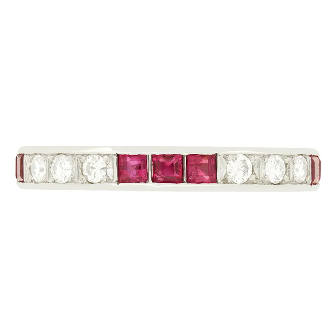 Late Deco 0.60ct Diamond and Ruby Full Eternity Band, c.1940s