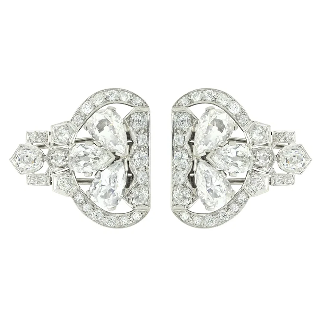 Art Deco 13.36ct Diamond Double Pin Brooches, c.1920s