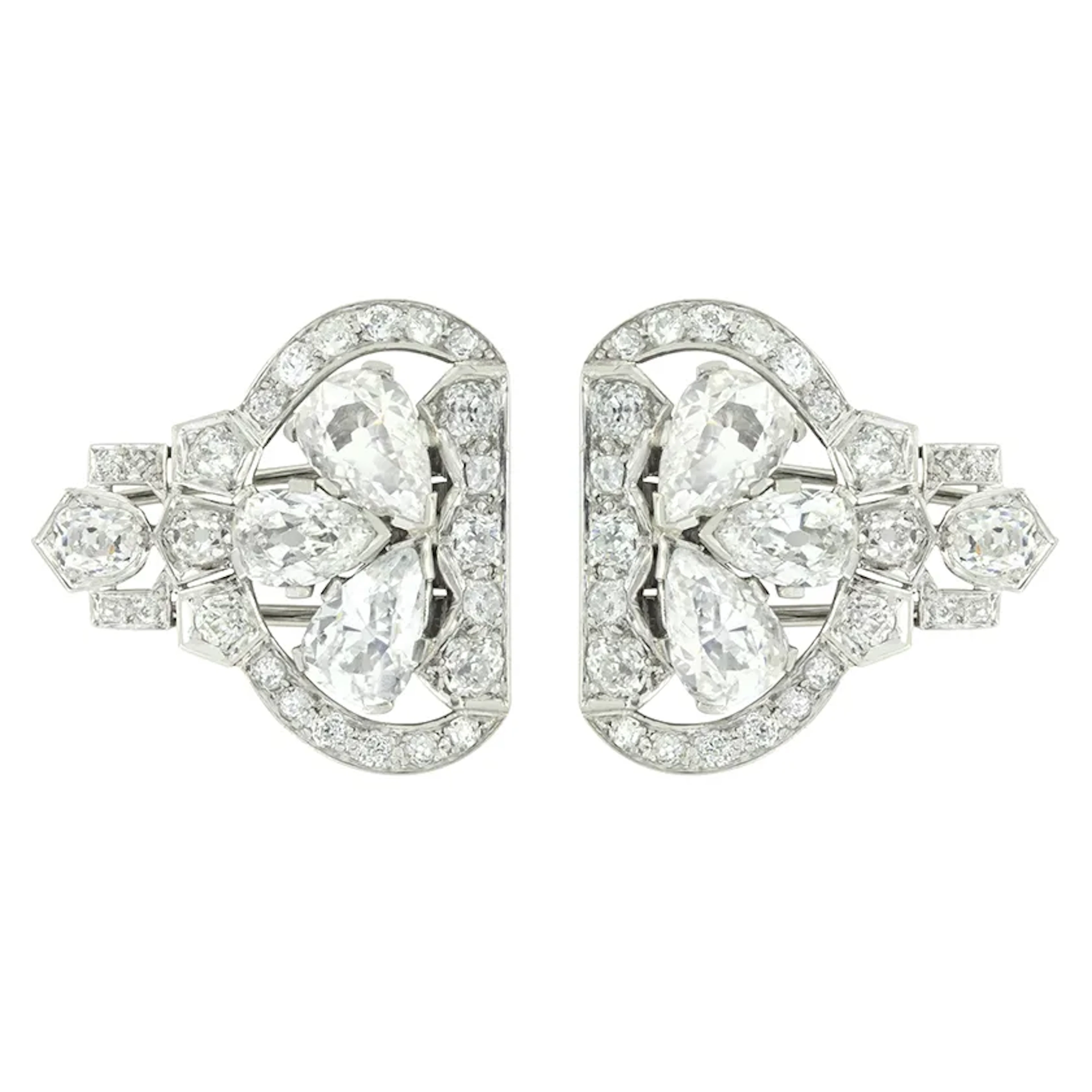 Art Deco 13.36ct Diamond Double Pin Brooches, c.1920s