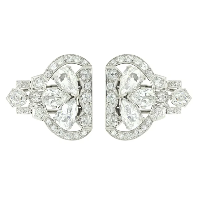 Art Deco 13.36ct Diamond Double Pin Brooches, c.1920s