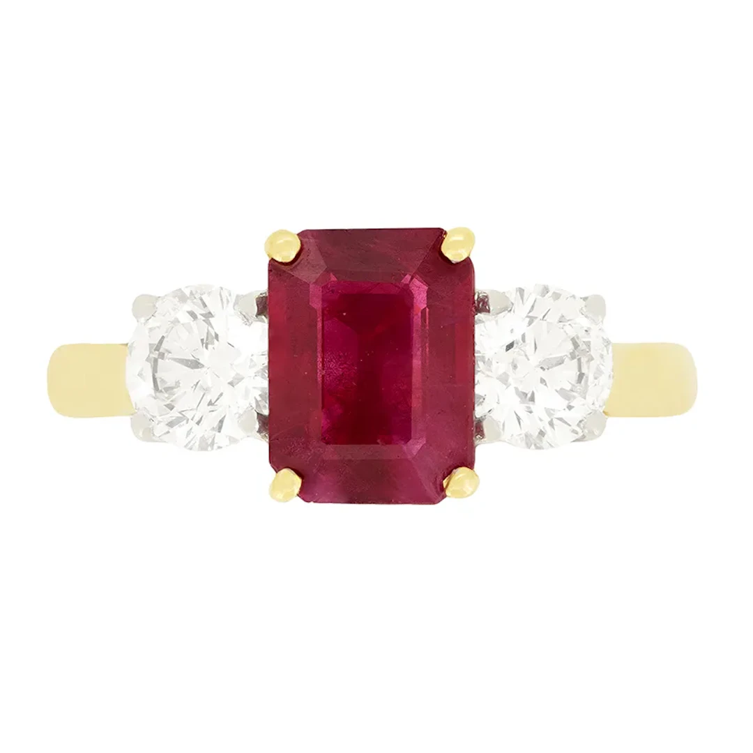 Vintage 2.00ct Ruby and Diamond Three Stone Ring, c.1960s