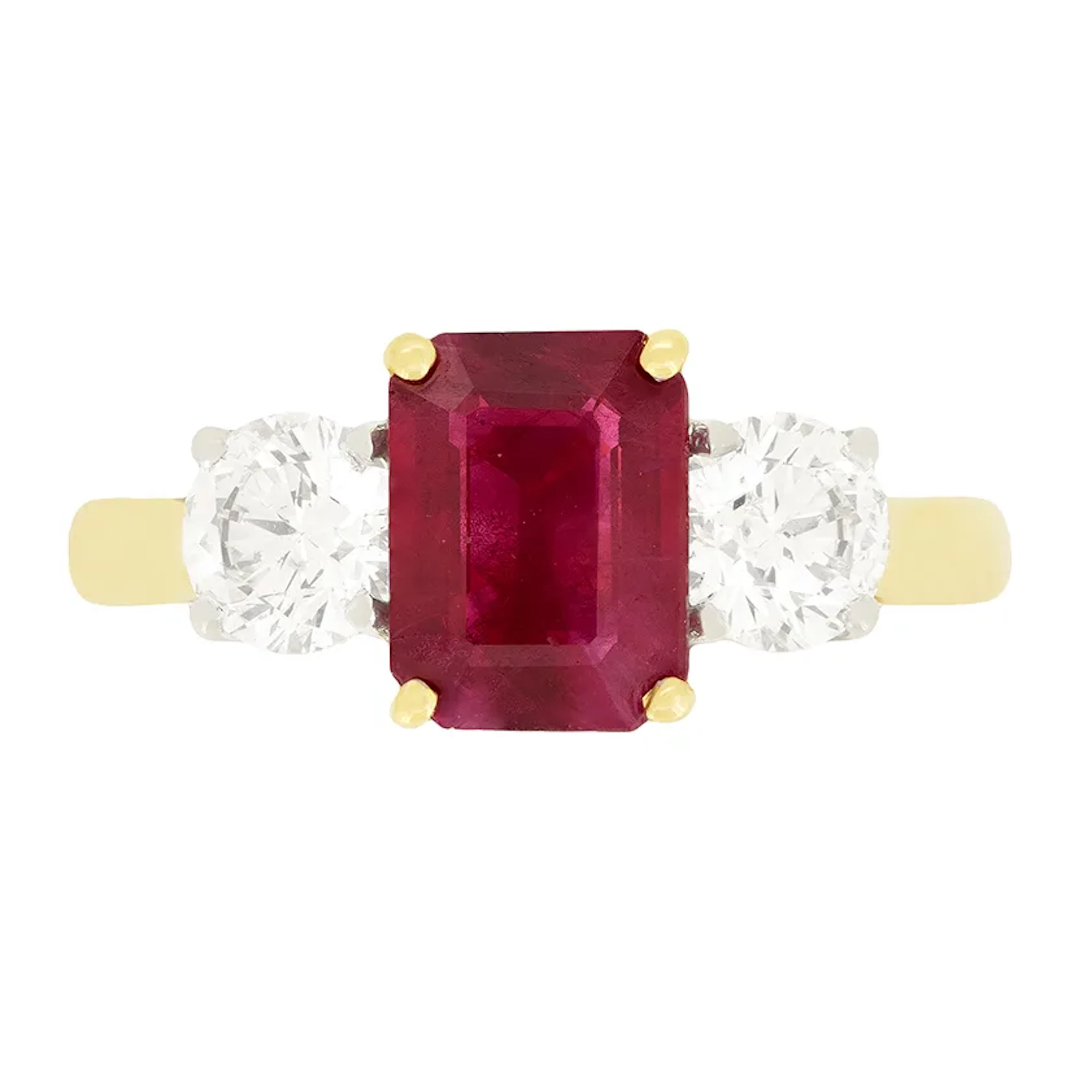 Vintage 2.00ct Ruby and Diamond Three Stone Ring, c.1960s