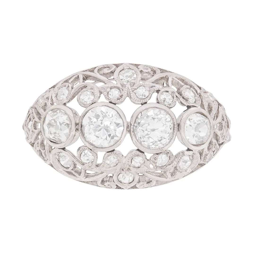 Art Deco Diamond Filigree Cluster Ring, c.1920s