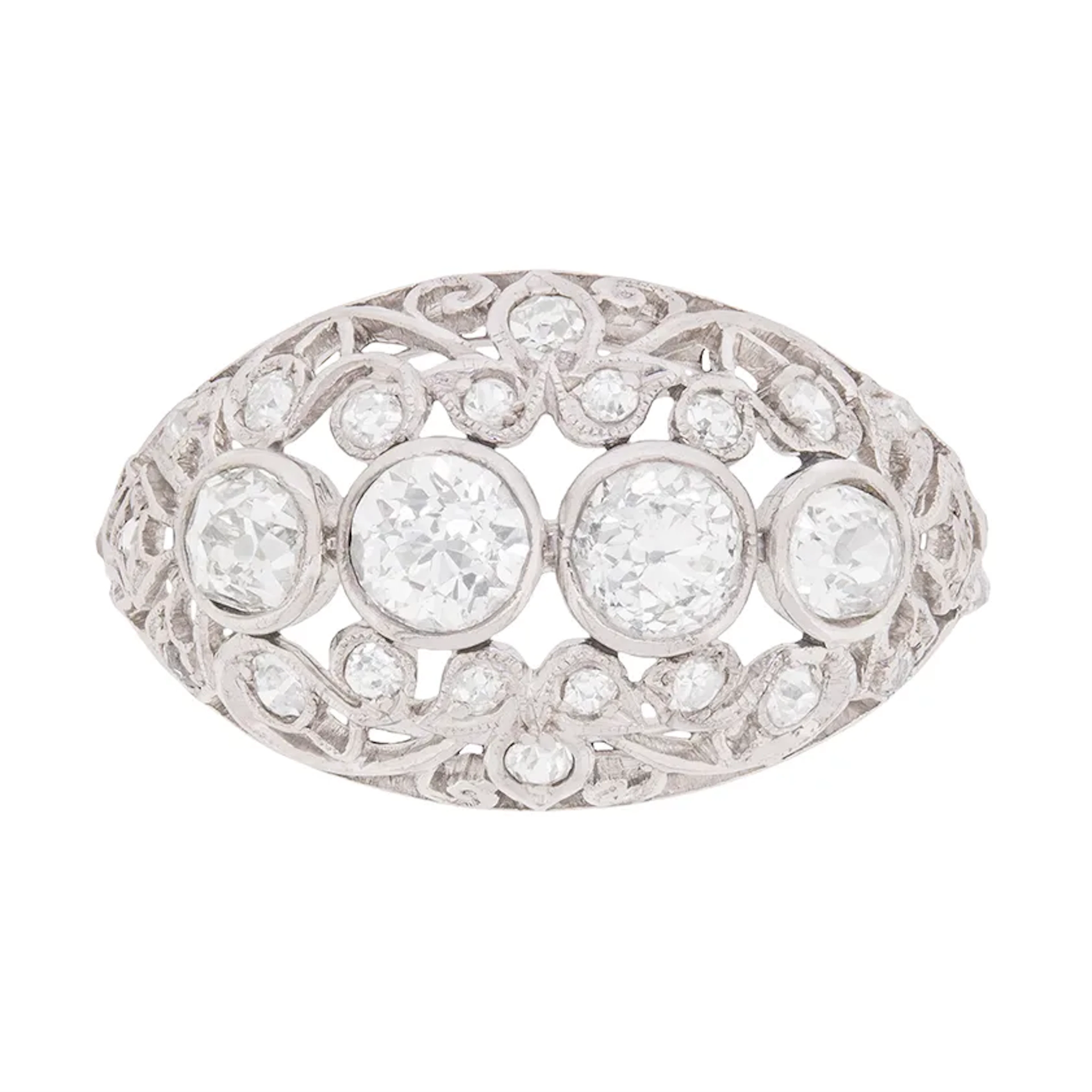 Art Deco Diamond Filigree Cluster Ring, c.1920s