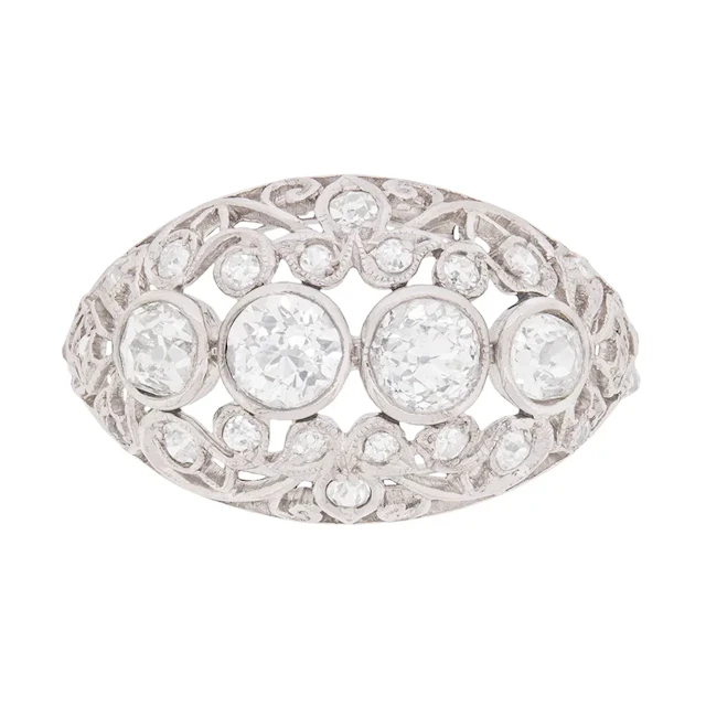 Art Deco Diamond Filigree Cluster Ring, c.1920s