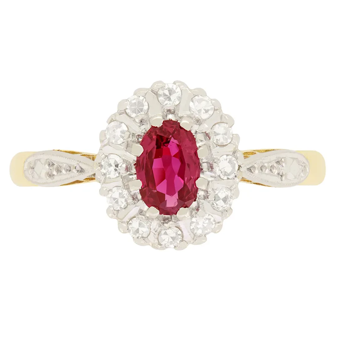 Vintage 0.40ct Ruby and Diamond Cluster, Hallmarked 1968