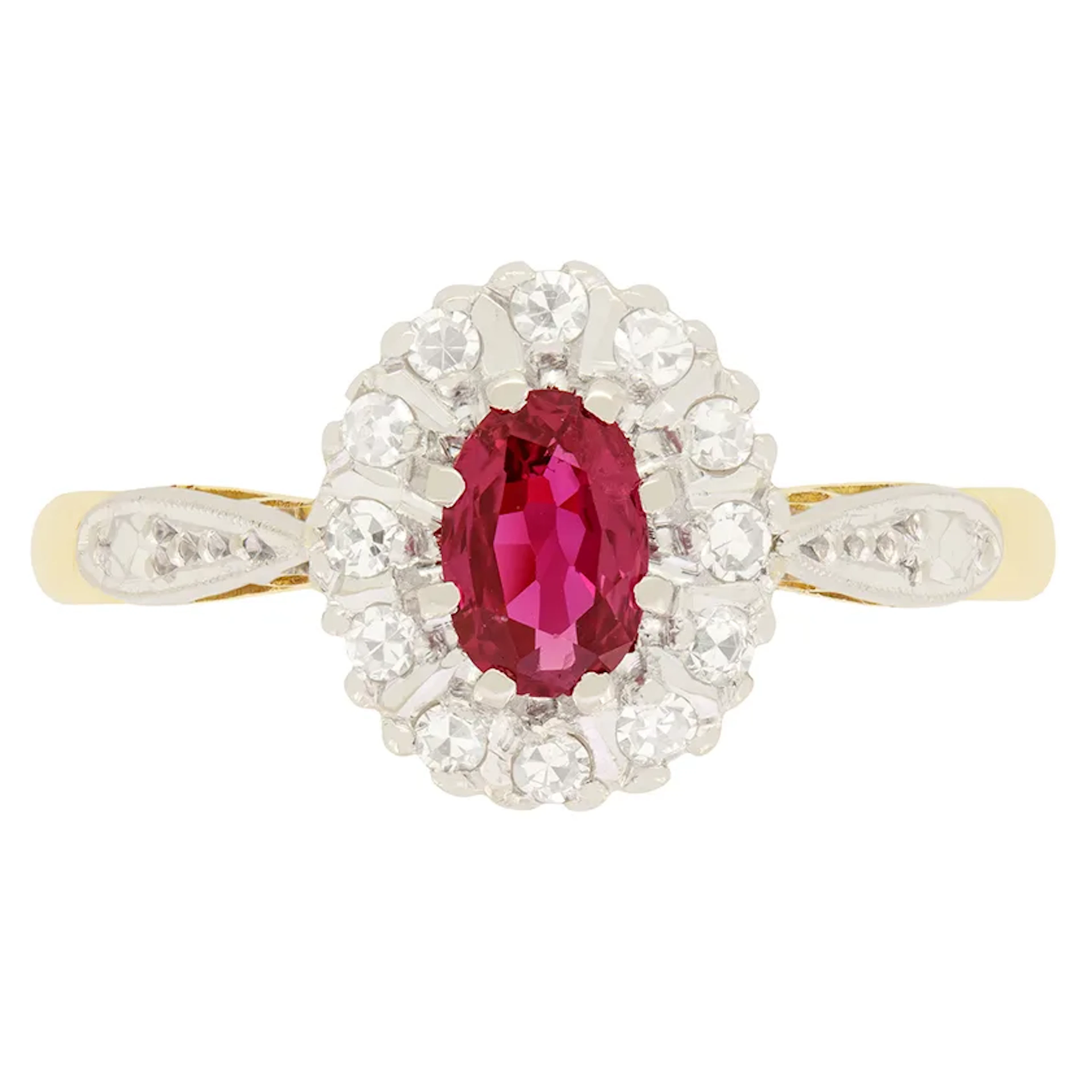 Vintage 0.40ct Ruby and Diamond Cluster, Hallmarked 1968