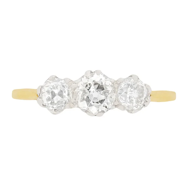 Victorian 0.90ct Diamond Three Stone Ring, c.1900s