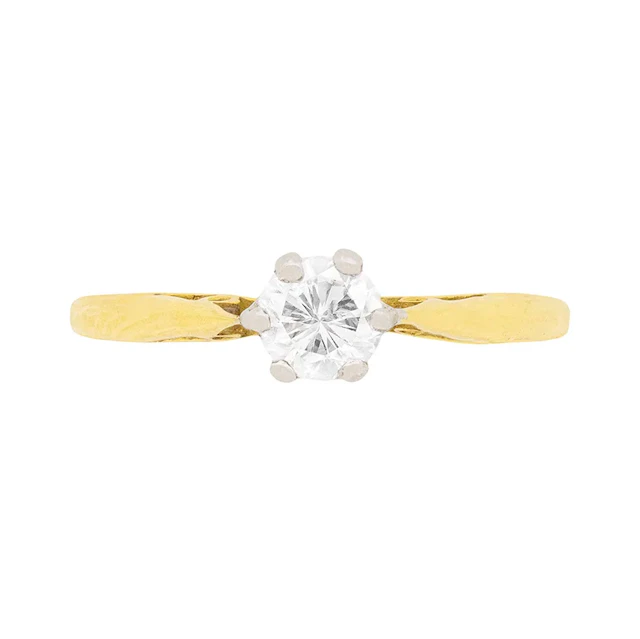 Vintage 0.40 Carat Transitional Cut Diamond Solitaire Engagement Ring, c.1940s