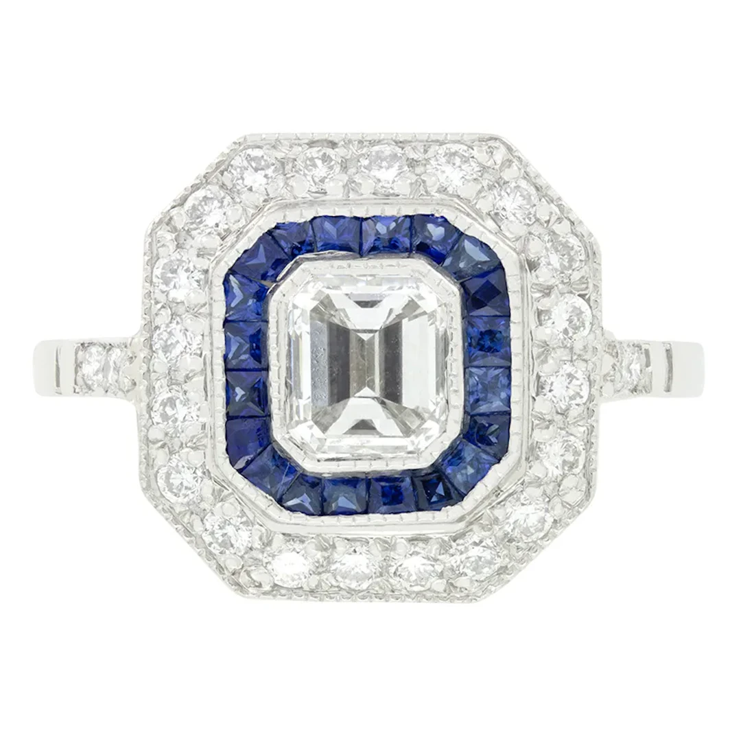 Vintage 0.70ct Diamond and Sapphire Target Ring, c.1960s