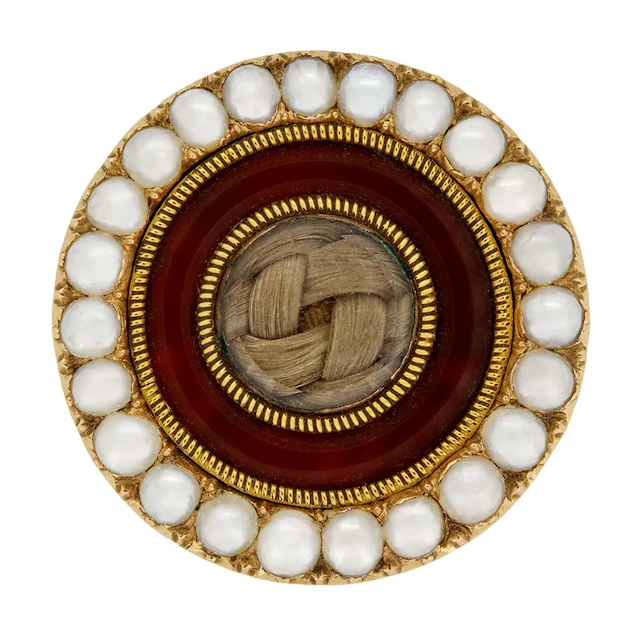 Victorian Pearl and Carnelian Mourning Ring, c.1880s