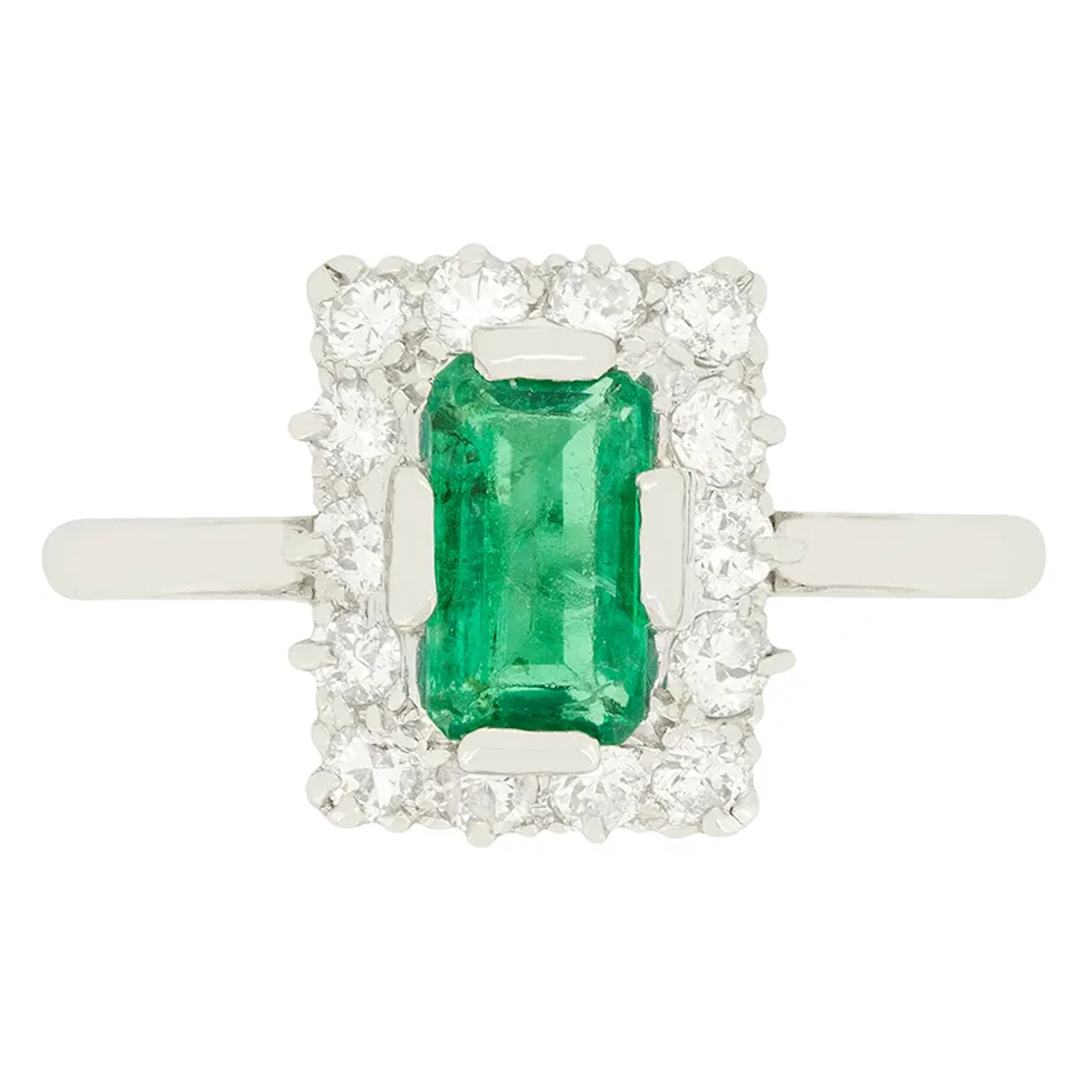 Late Deco 0.75ct Emerald and Diamond Cluster Ring, c.1930s