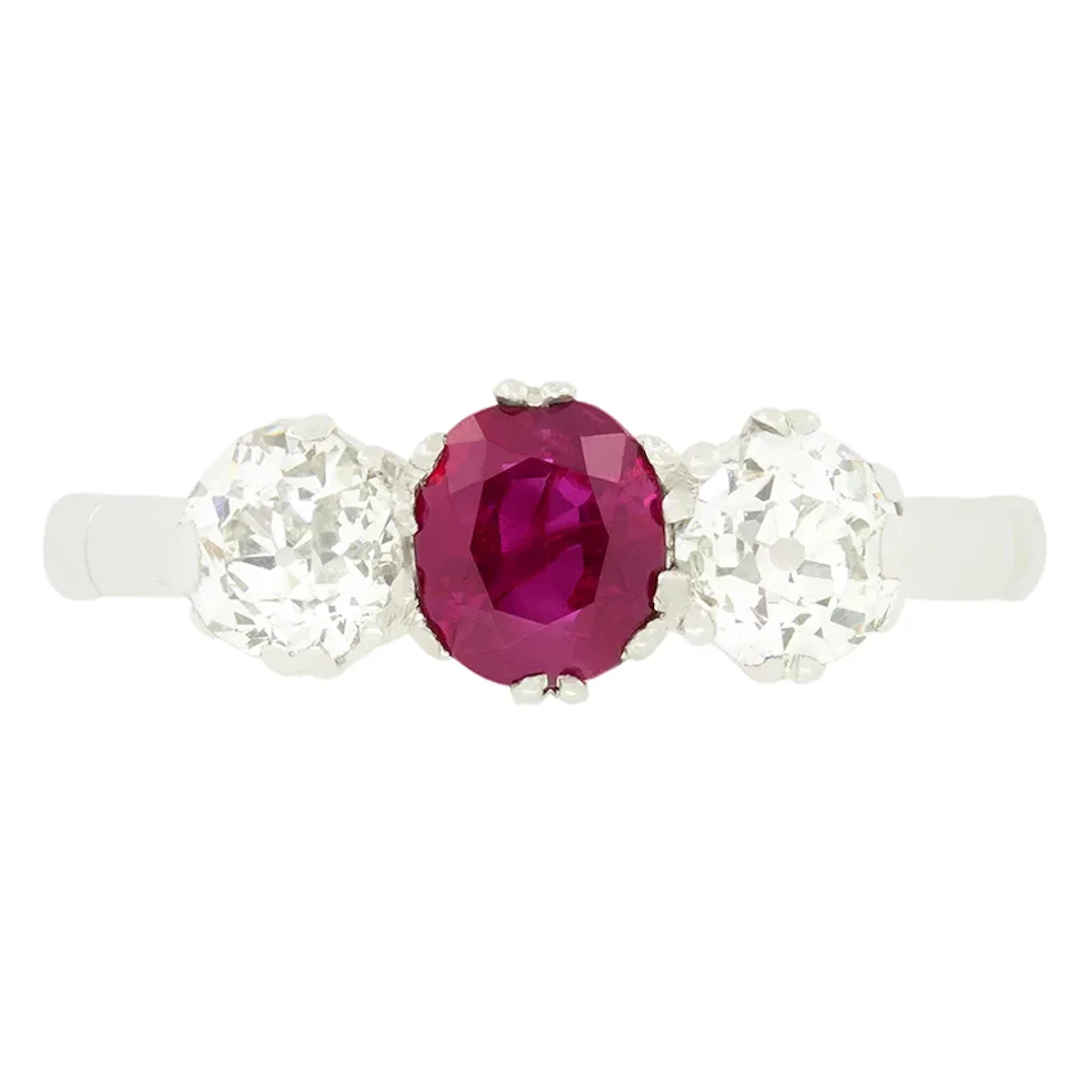 Art Deco 0.75ct Ruby and Diamond Three Stone Ring, c.1920s
