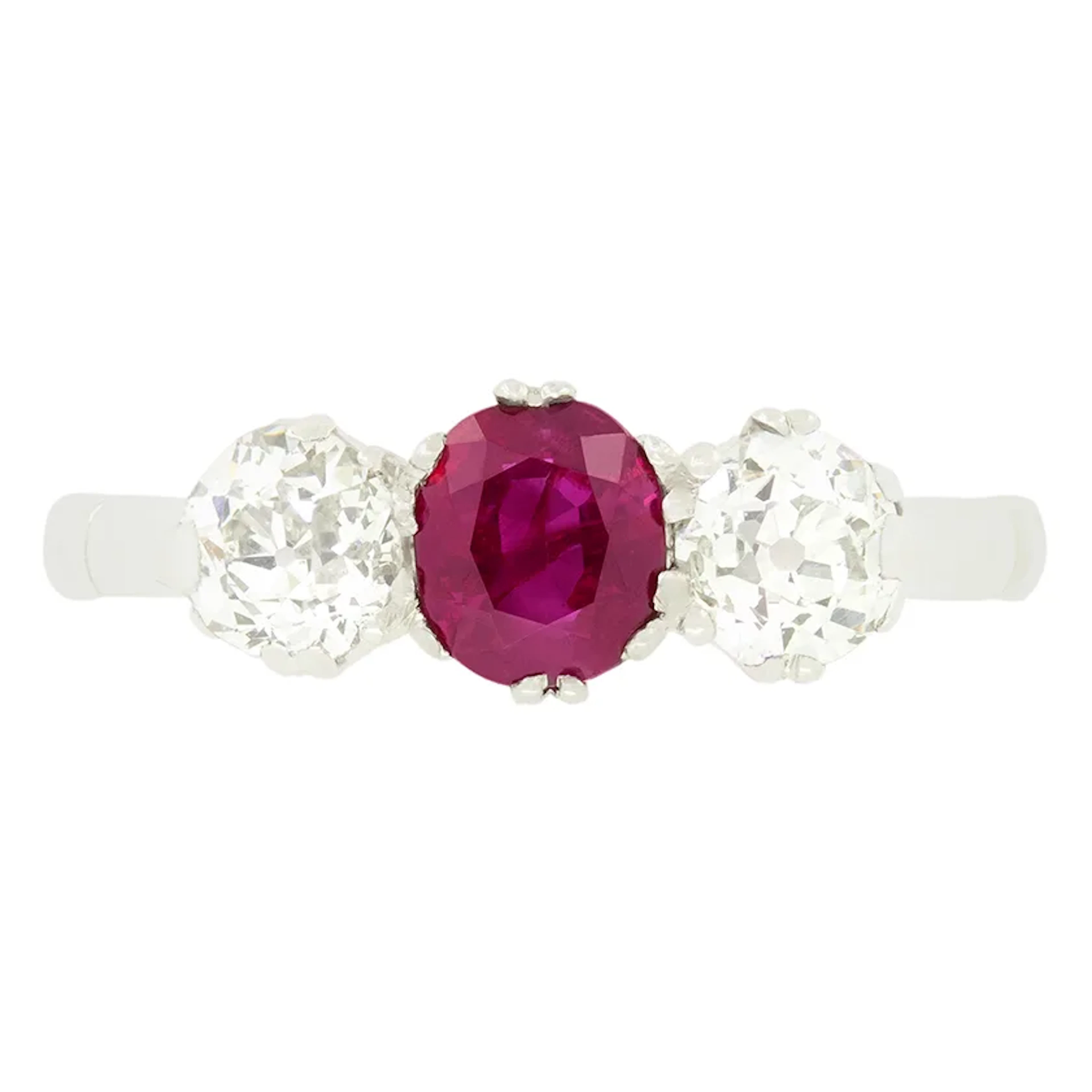 Art Deco 0.75ct Ruby and Diamond Three Stone Ring, c.1920s