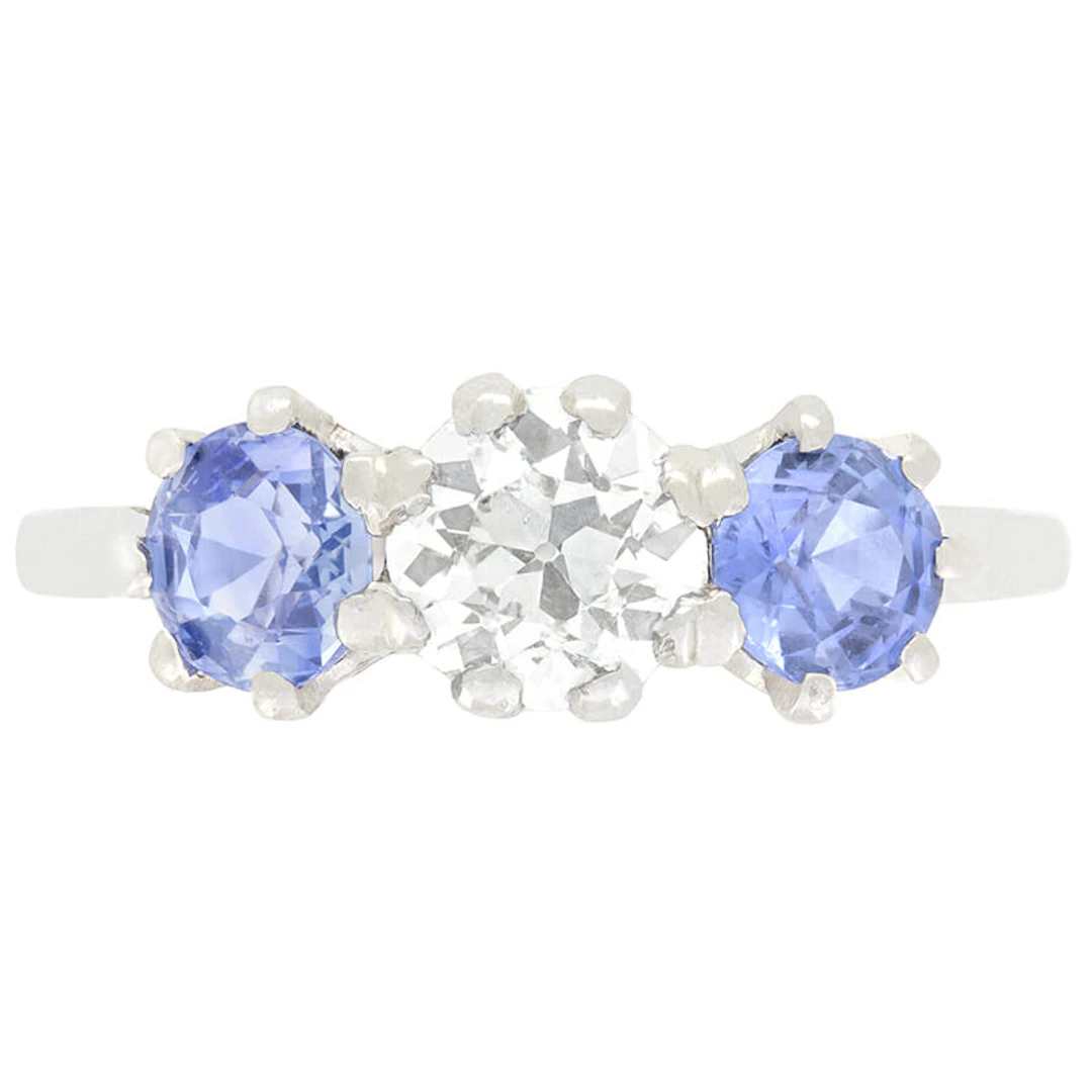 Art Deco 0.75ct Diamond and Sapphire Trilogy Ring, c.1920s