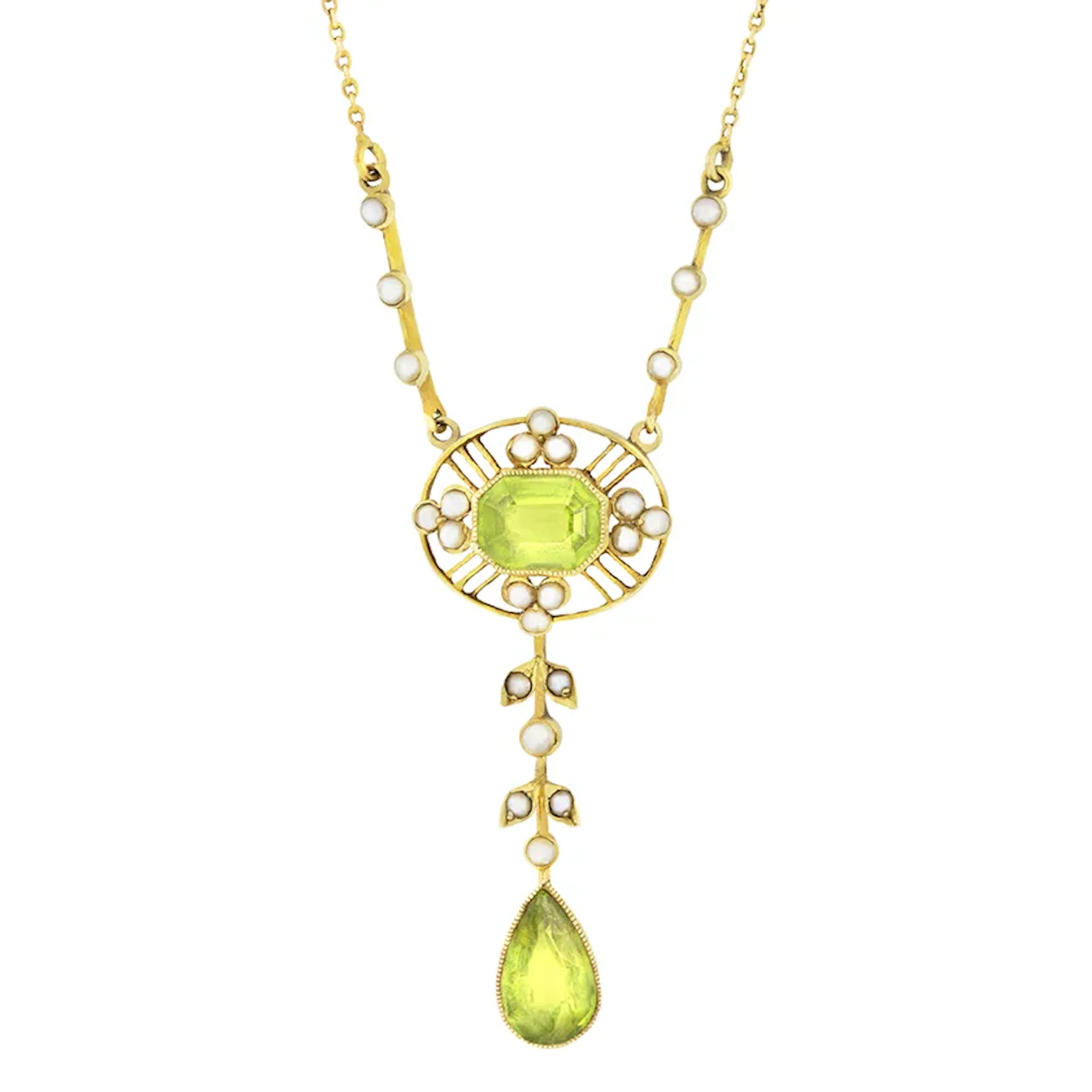 Victorian 3.50ct Peridot and Pearl Necklace, c.1880s