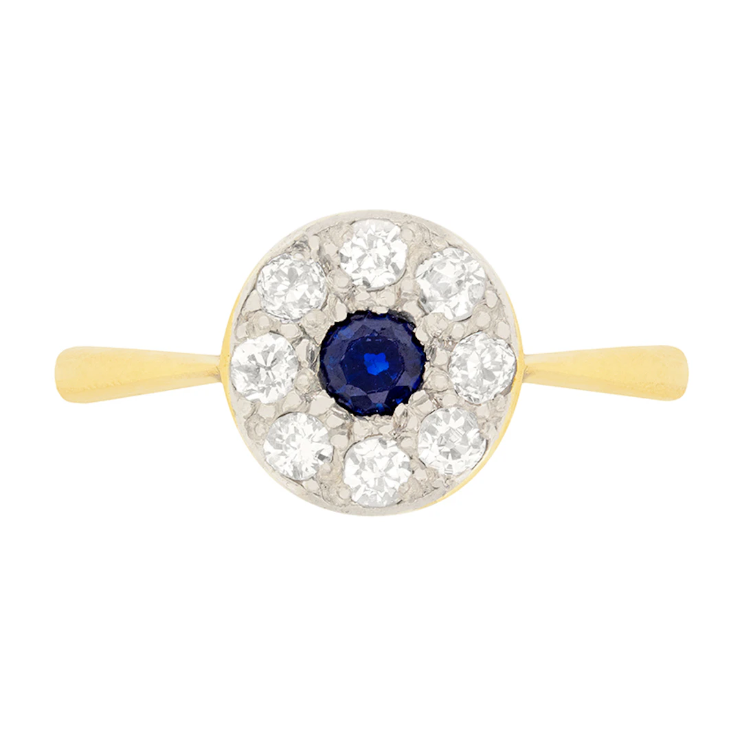 Edwardian 0.15ct Sapphire and Diamond Halo Ring, c.1910s