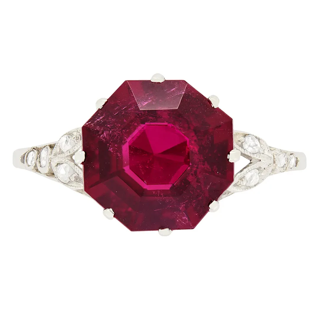 Art Deco 2.97ct Rubellite Solitaire Ring, c.1920s