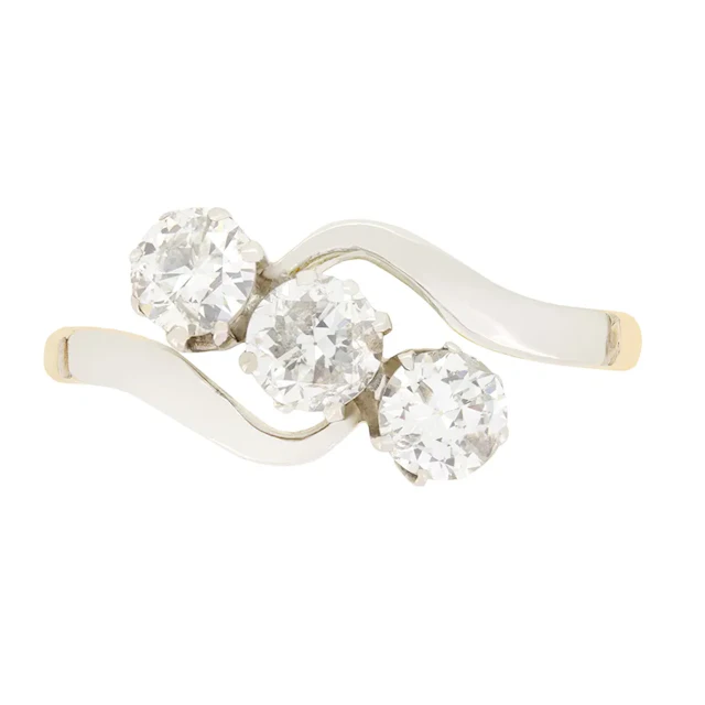 Edwardian 1.00ct Diamond Three Stone Twist Ring, c.1910s