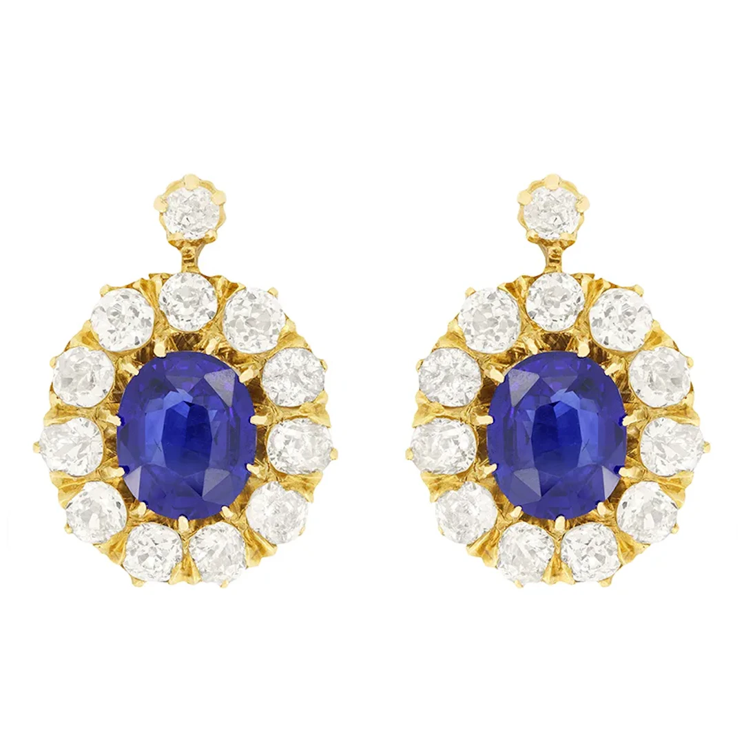 Late Victorian 3.60ct Sapphire and Diamond Cluster Earrings, c.1900s