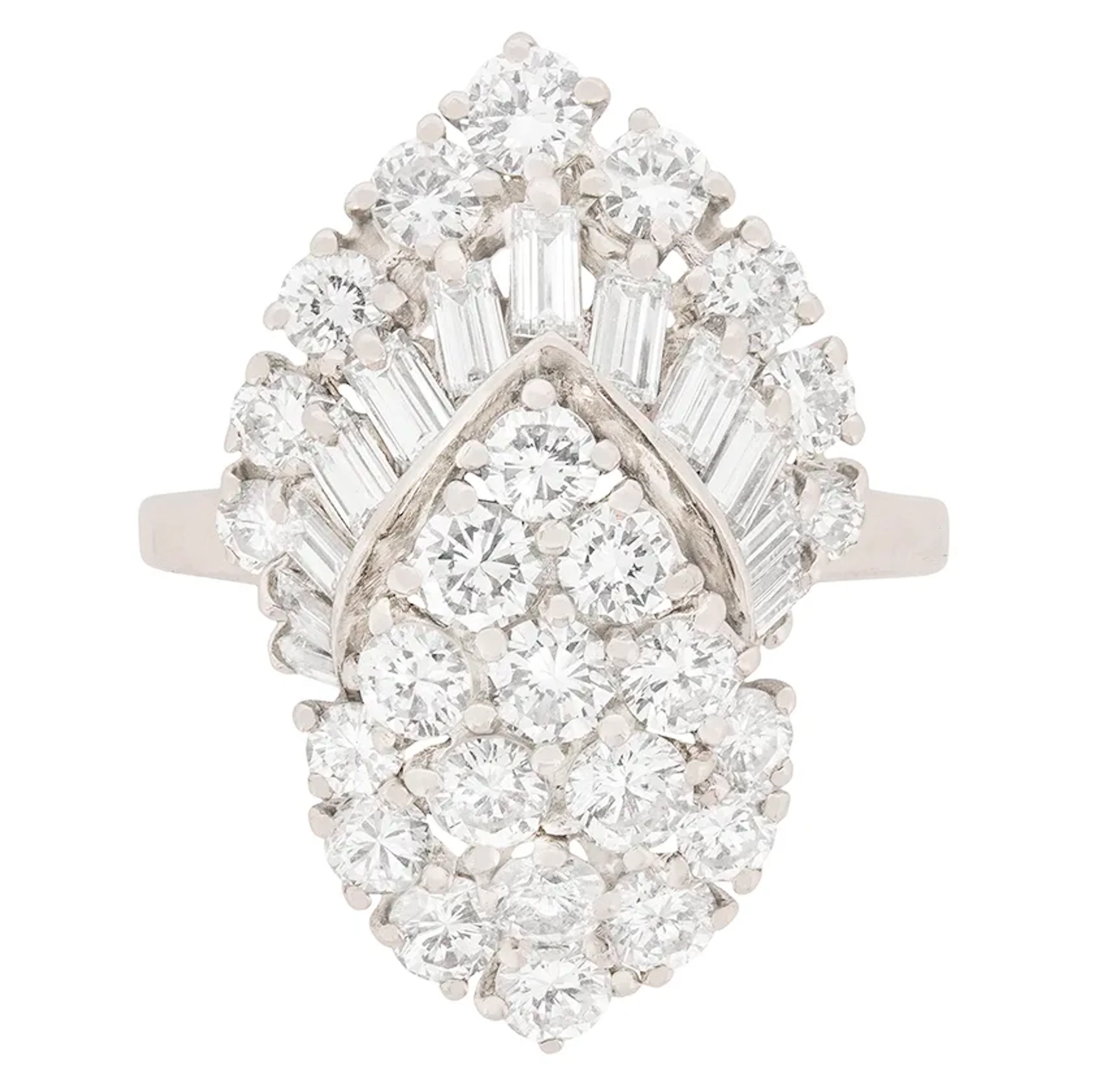 Late Deco 3.65ct Diamond Cluster Cocktail Ring, c.1940s