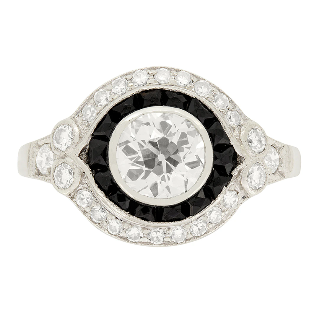 Late Deco 1.01ct Diamond and Onyx Ring, c.1940s