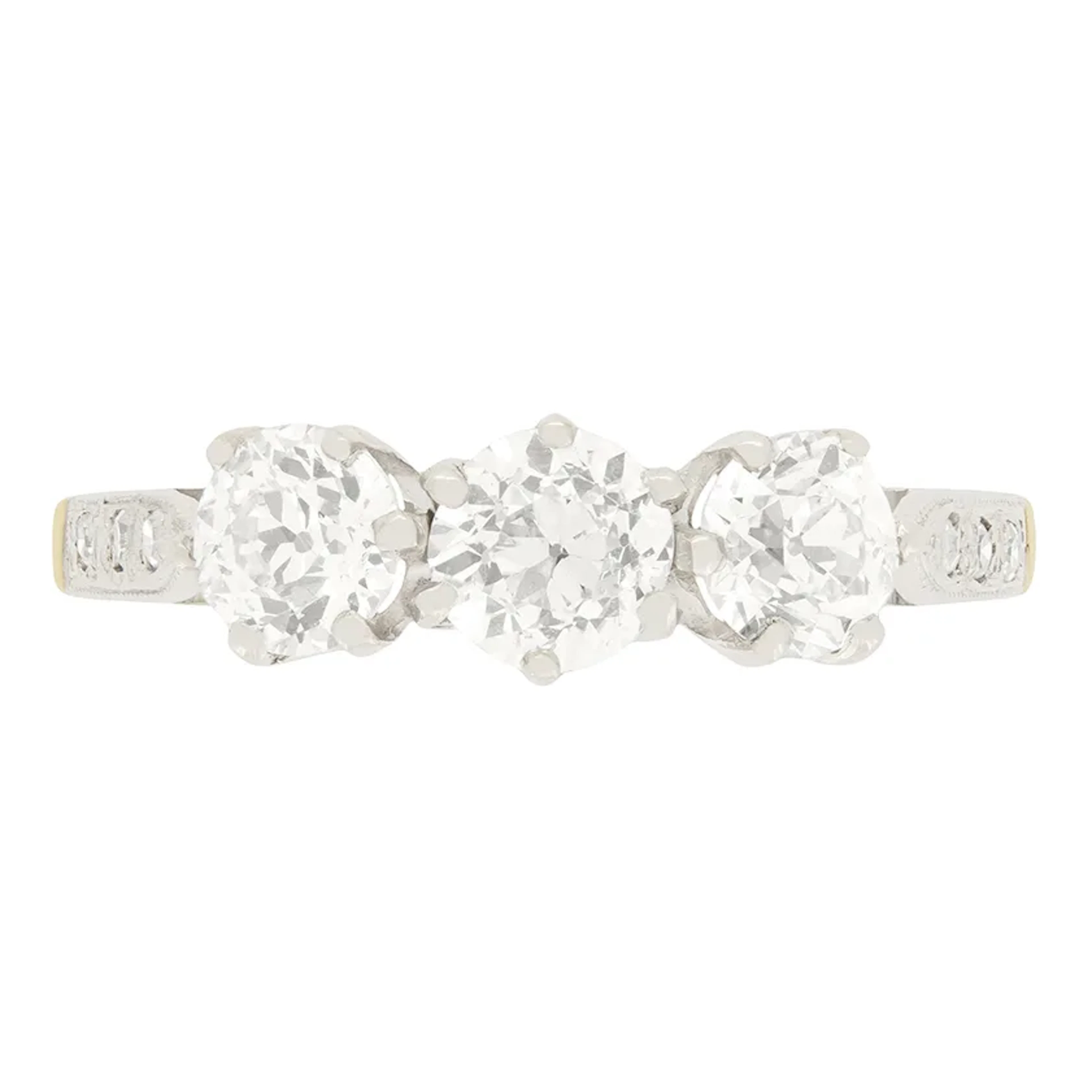Edwardian 1.10ct Diamond Three Stone Ring, c.1910s