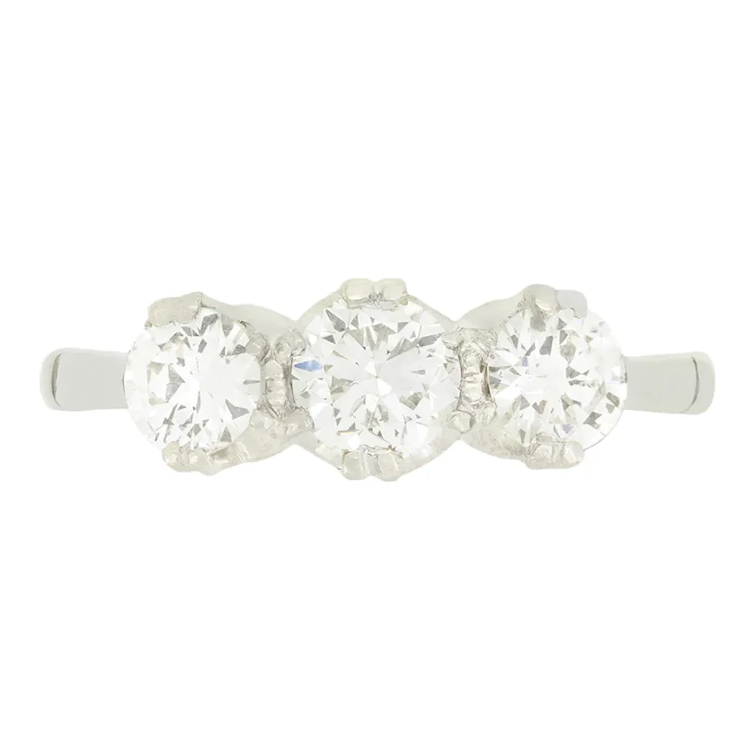 Art Deco 1.30ct Diamond Three Stone Ring, c.1930s