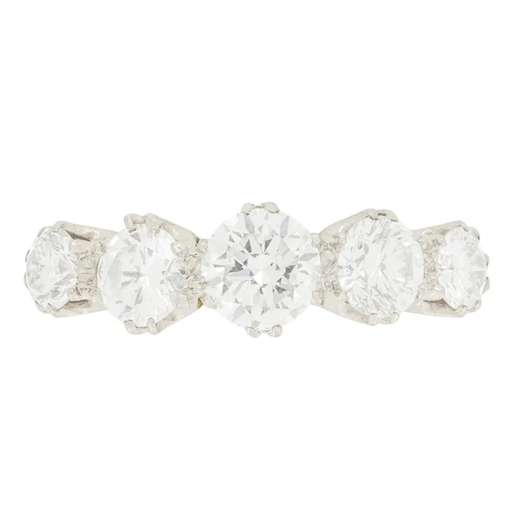 Vintage 2.60ct Diamond Five Stone Ring, c.1940s