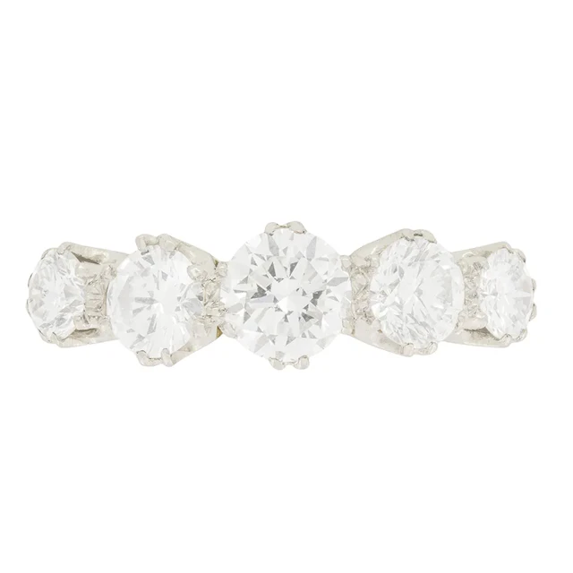 Vintage 2.60ct Diamond Five Stone Ring, c.1940s