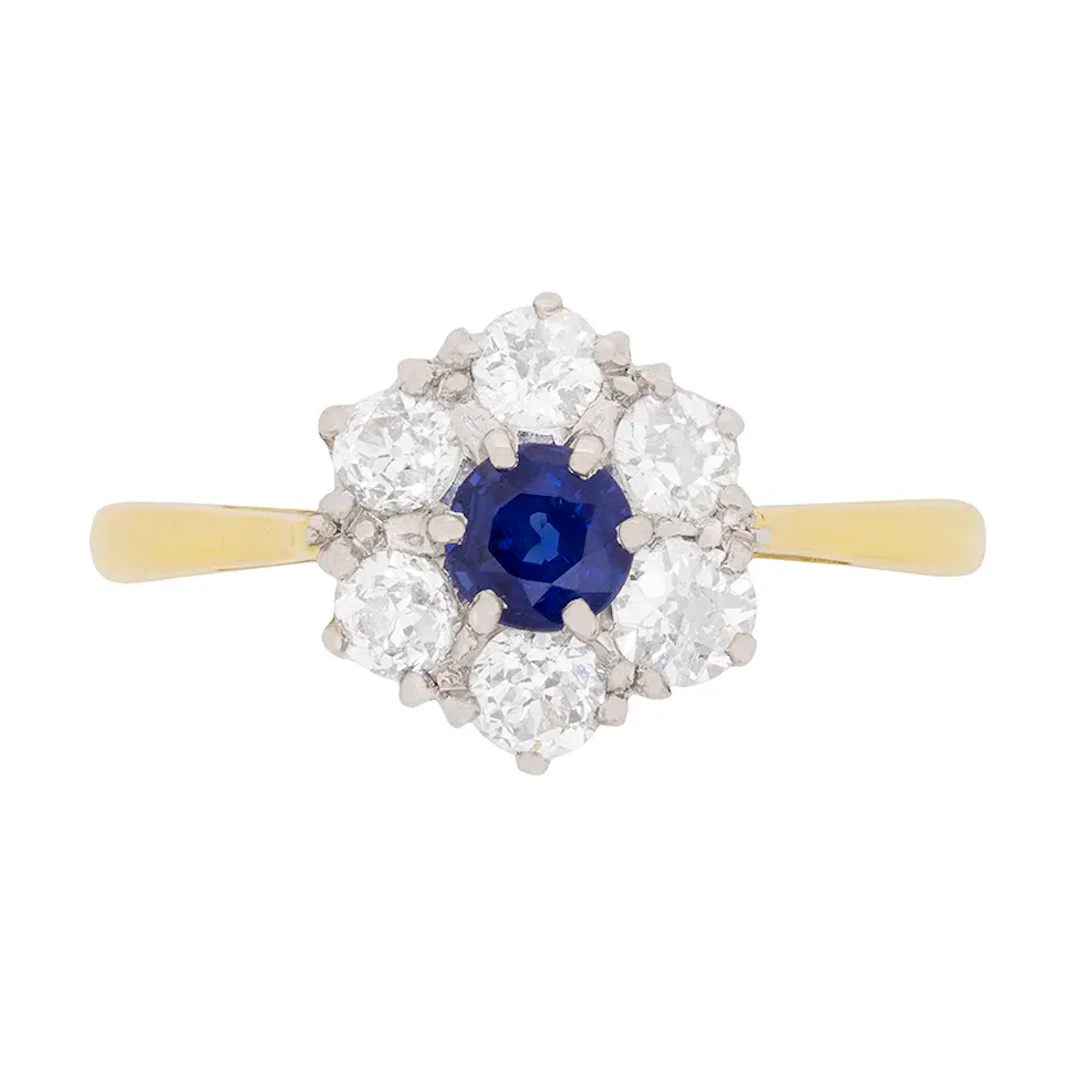 Edwardian Sapphire and Diamond Cluster Ring, c.1910
