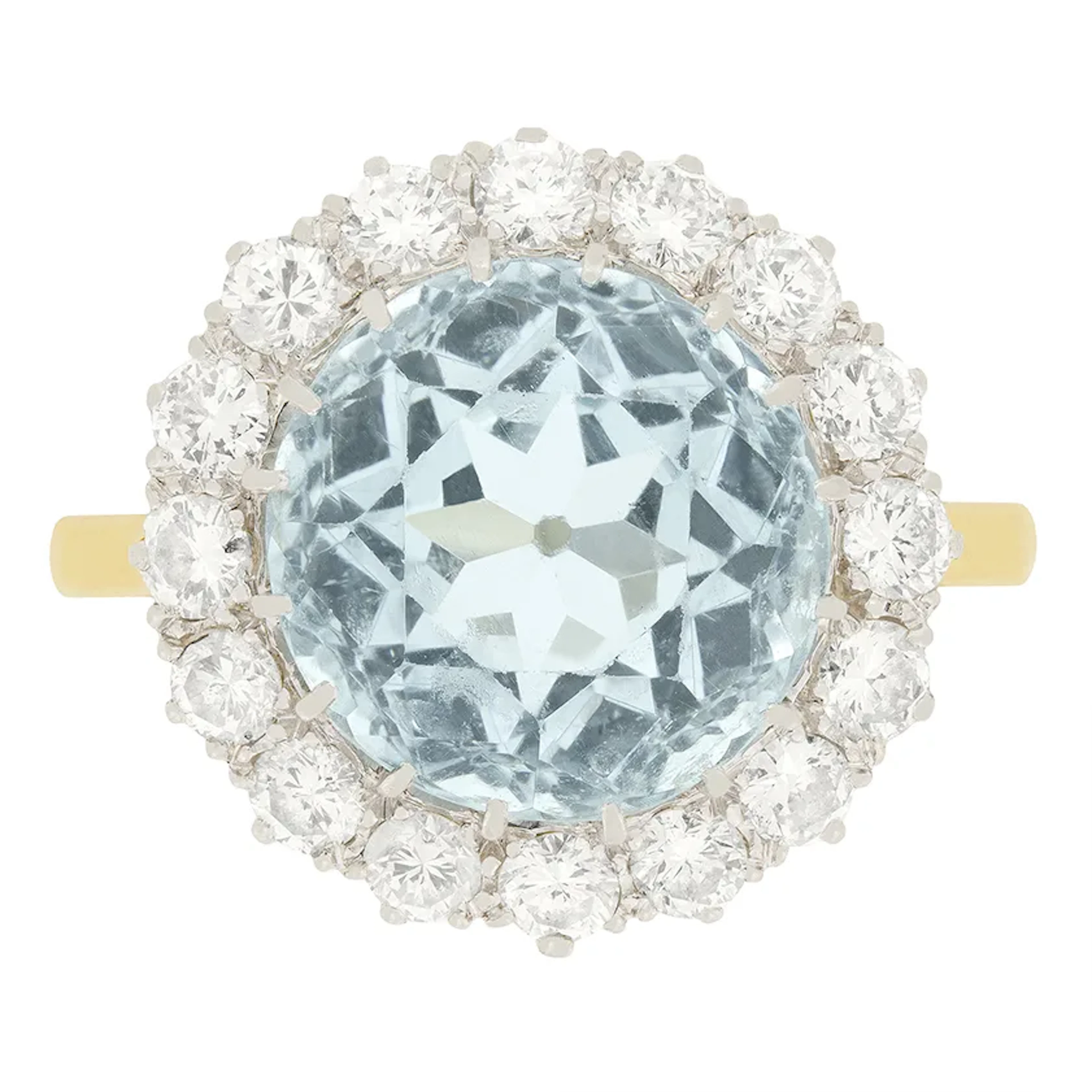 Vintage 4.85ct Aquamarine and Diamond Cluster Ring, c.1950s
