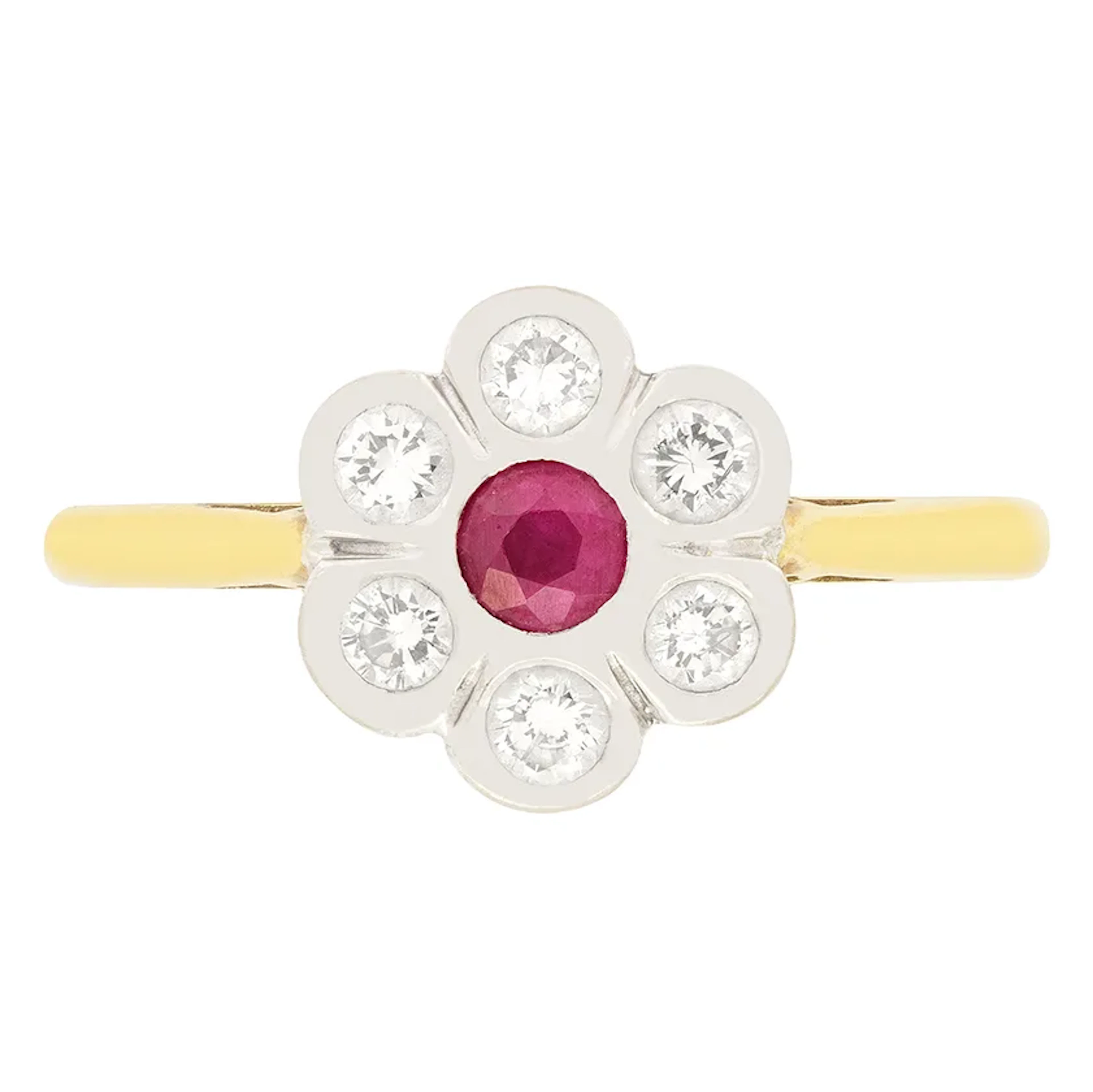 Vintage 0.20ct Ruby and Diamond Cluster Ring, c.1970s