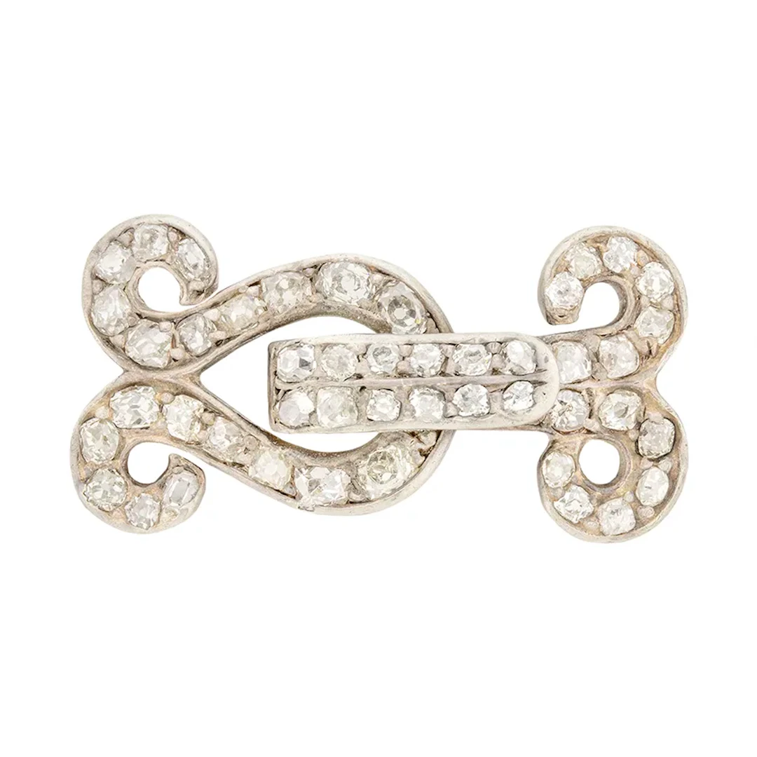 Victorian 1.78ct Diamond Scroll Brooch, c.1880s