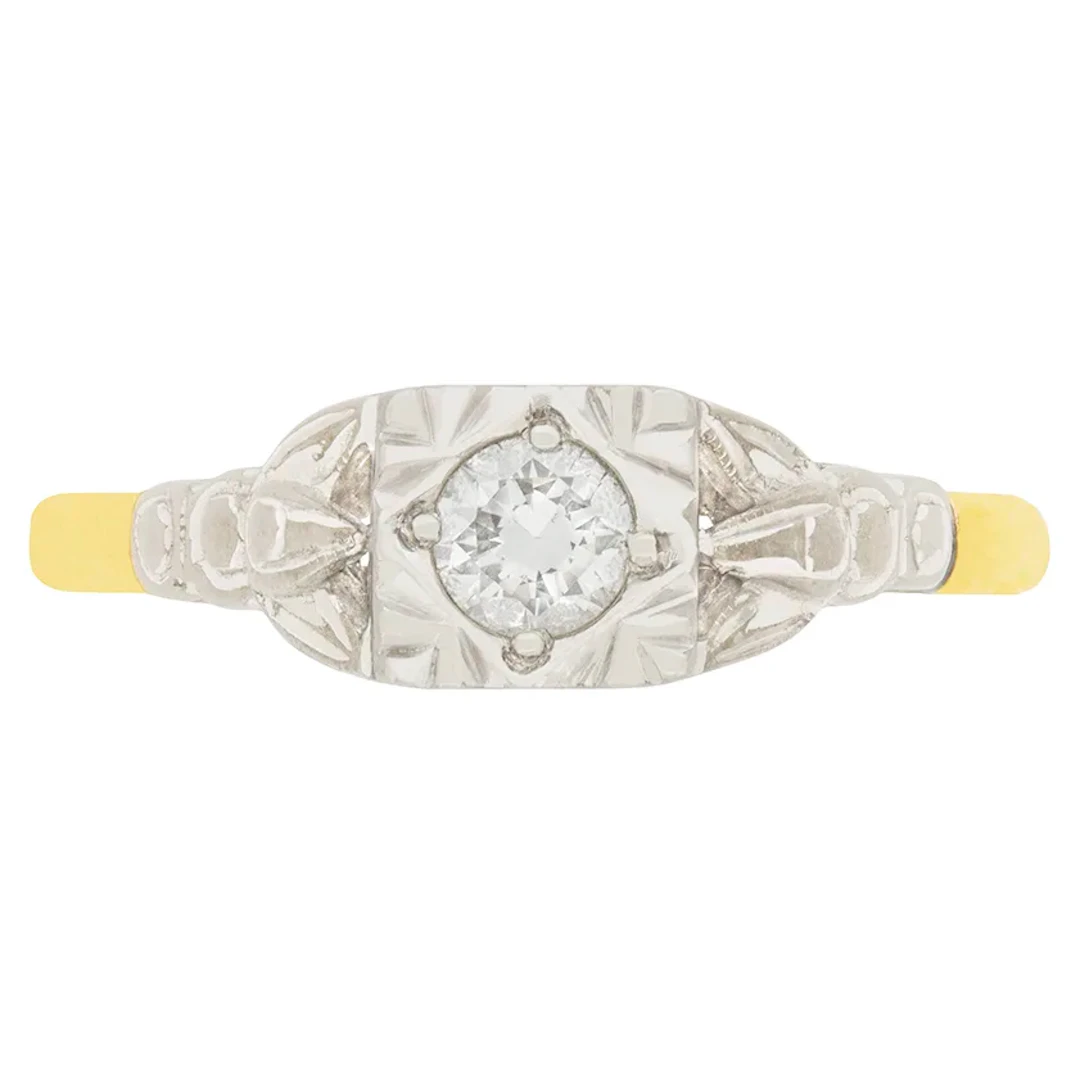 Late Art Deco 0.25ct Diamond Solitaire Engagement Ring, c.1930s