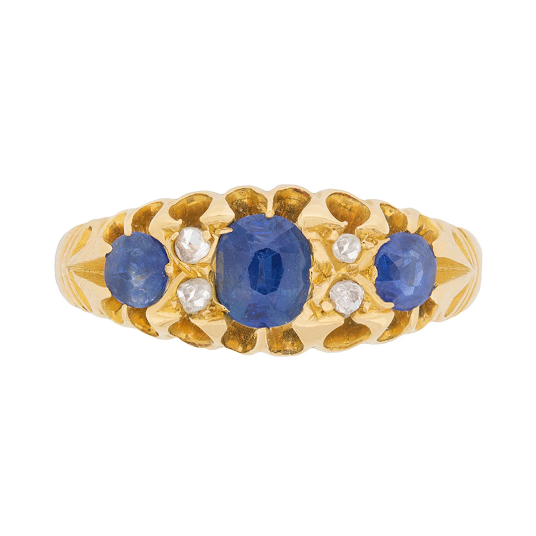 Late Victorian Sapphire and Rose Cut Diamond Ring, c.1900s