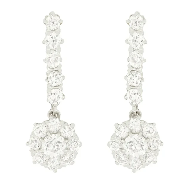 Art Deco 1.70ct Diamond Cluster Earrings, c.1920s