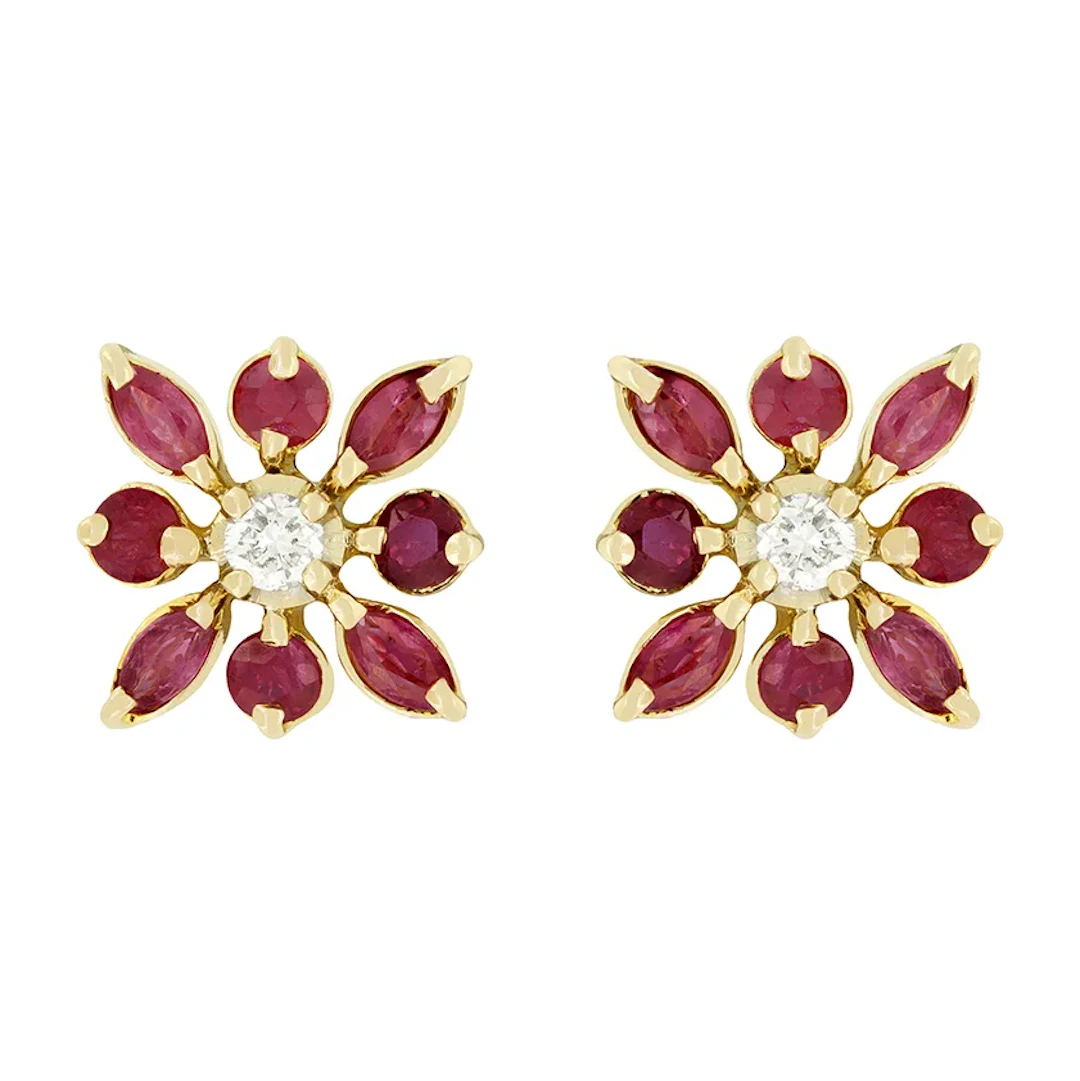 Vintage 0.30ct Diamond and Ruby Earrings, c.1970s