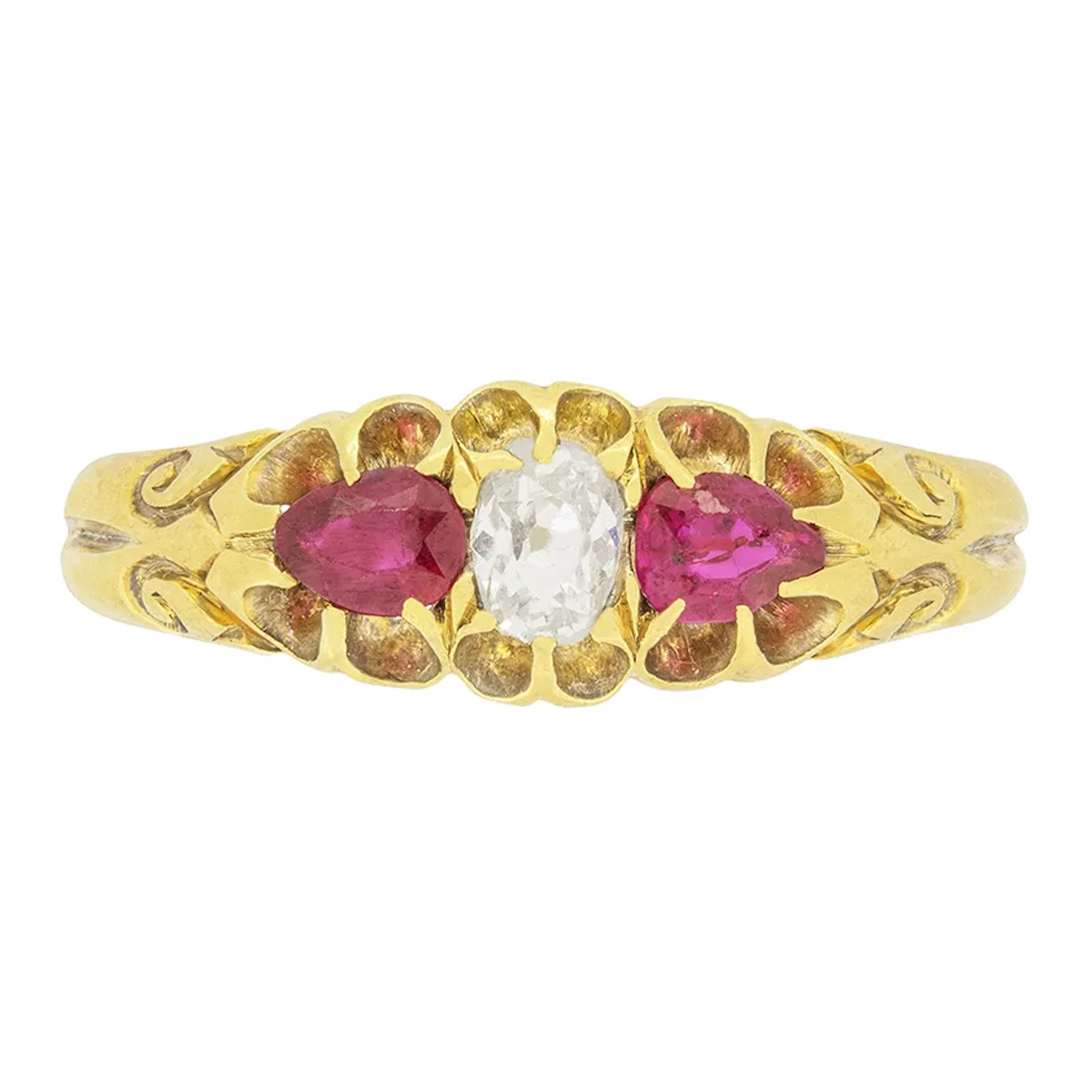 Victorian 0.30ct Diamond and Ruby Three Stone Ring, c.1880s