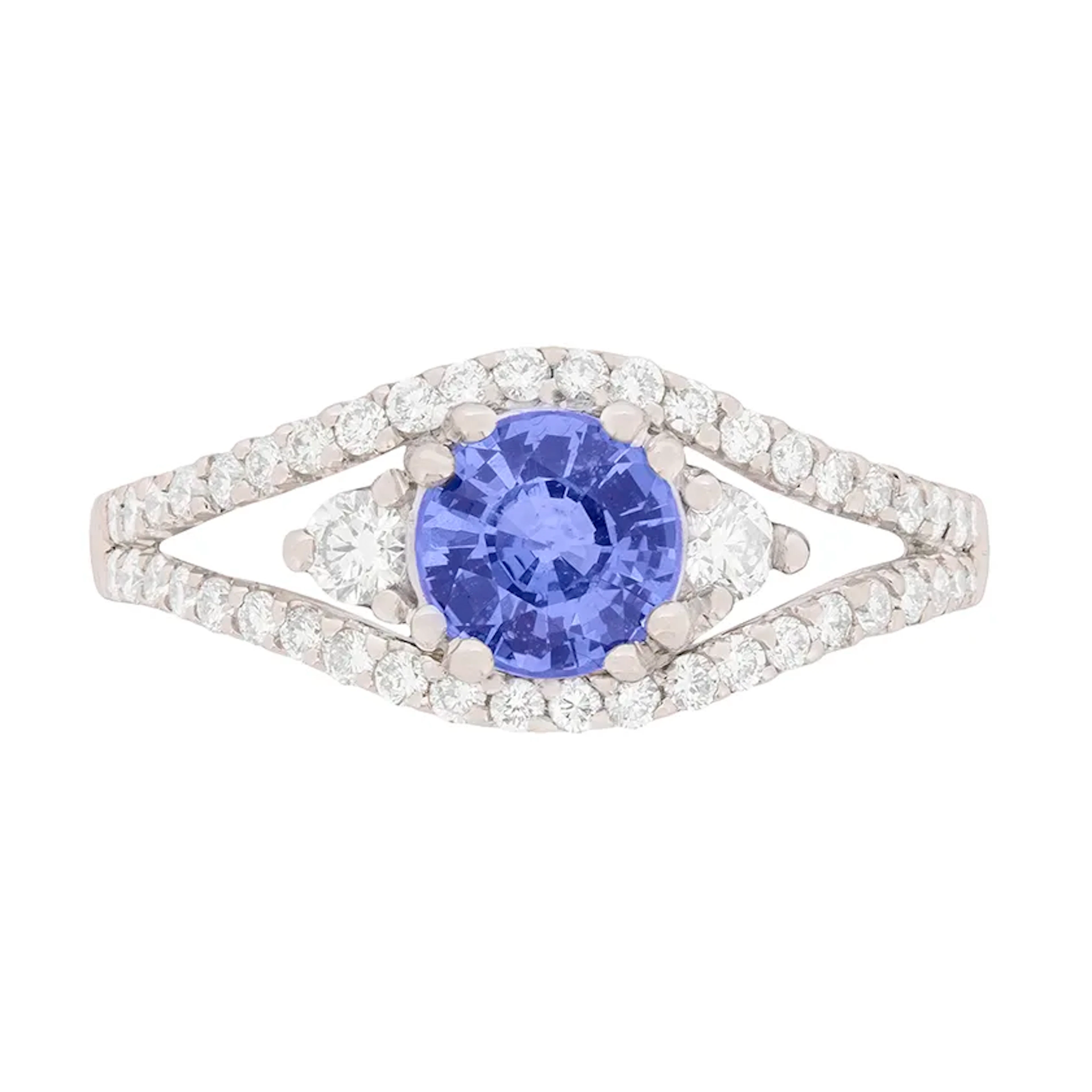 Contemporary 0.95ct Sapphire and Diamond Three Stone Engagement Ring