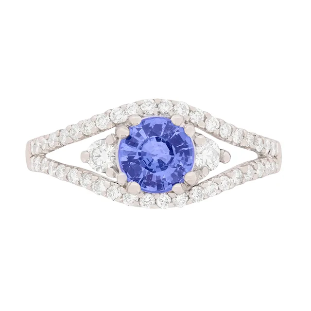Contemporary 0.95ct Sapphire and Diamond Three Stone Engagement Ring