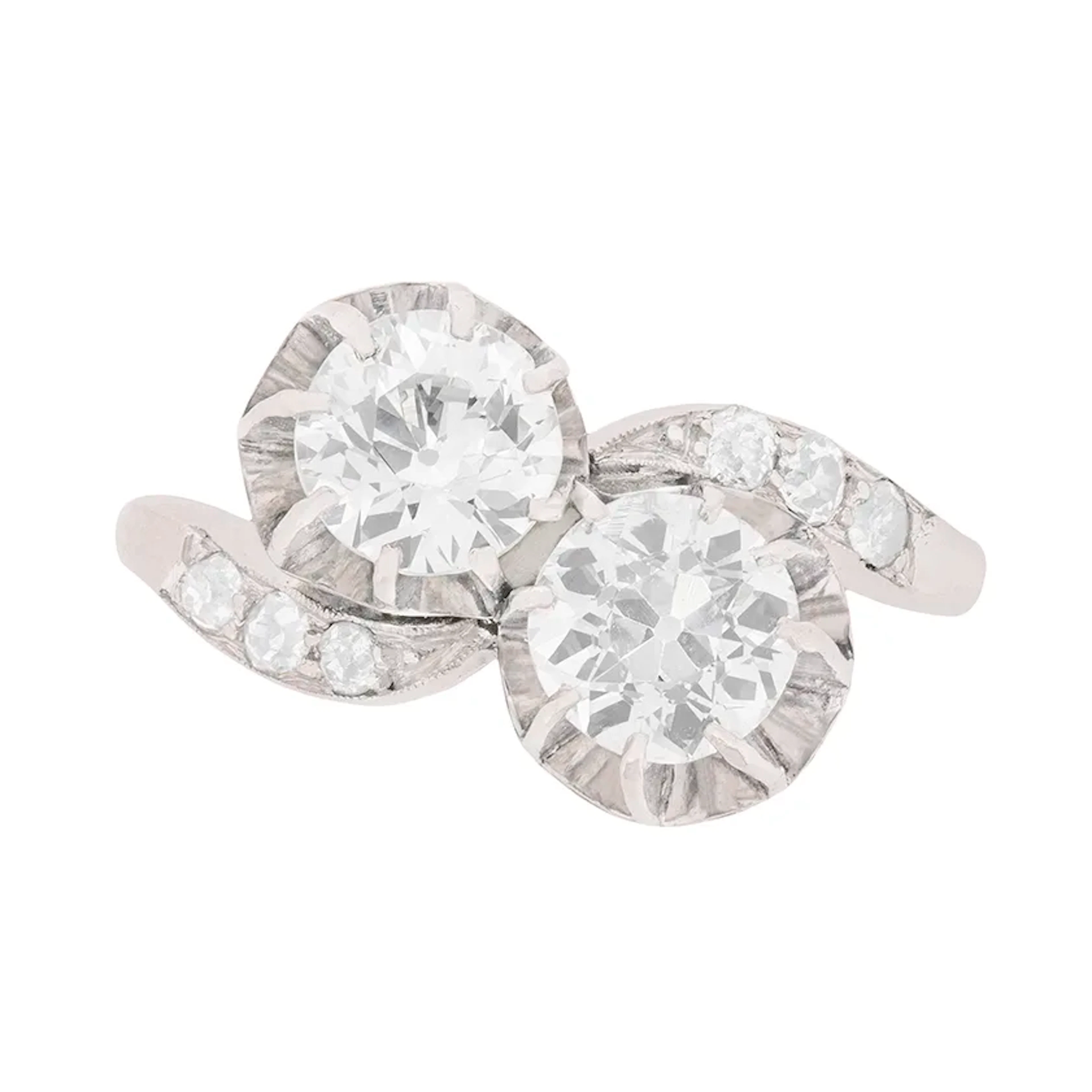 Art Deco Two Stone Diamond Twist Ring, c.1920s
