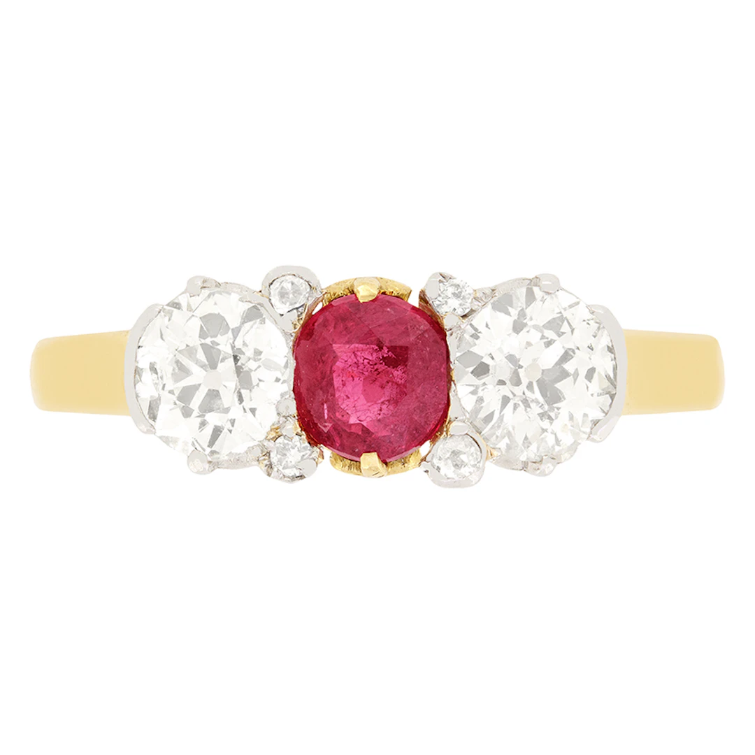 Belle Époque 0.40ct Ruby and Diamond Trilogy Ring, c.1910s