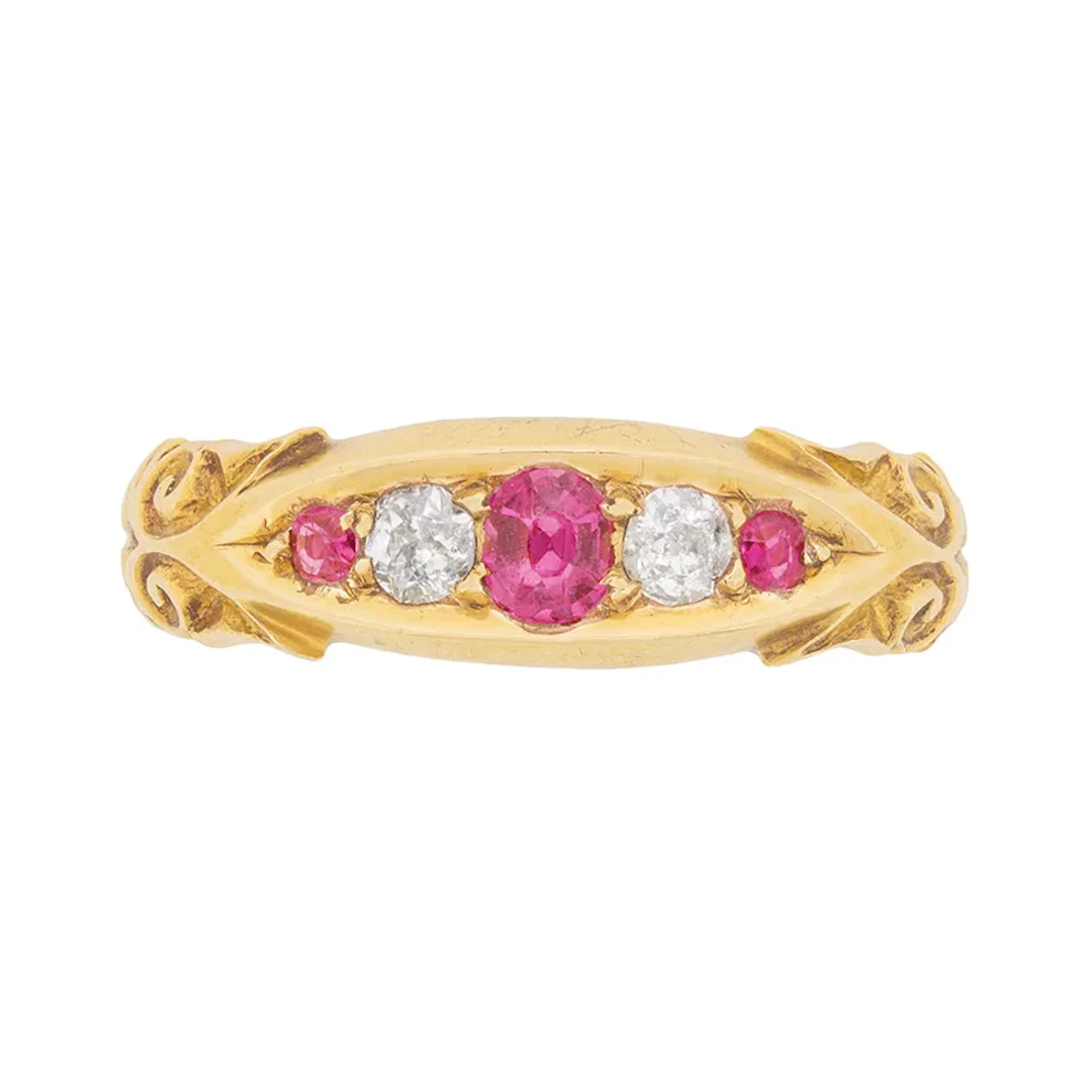 Victorian Ruby and Diamond Five Stone Ring, c.1900s
