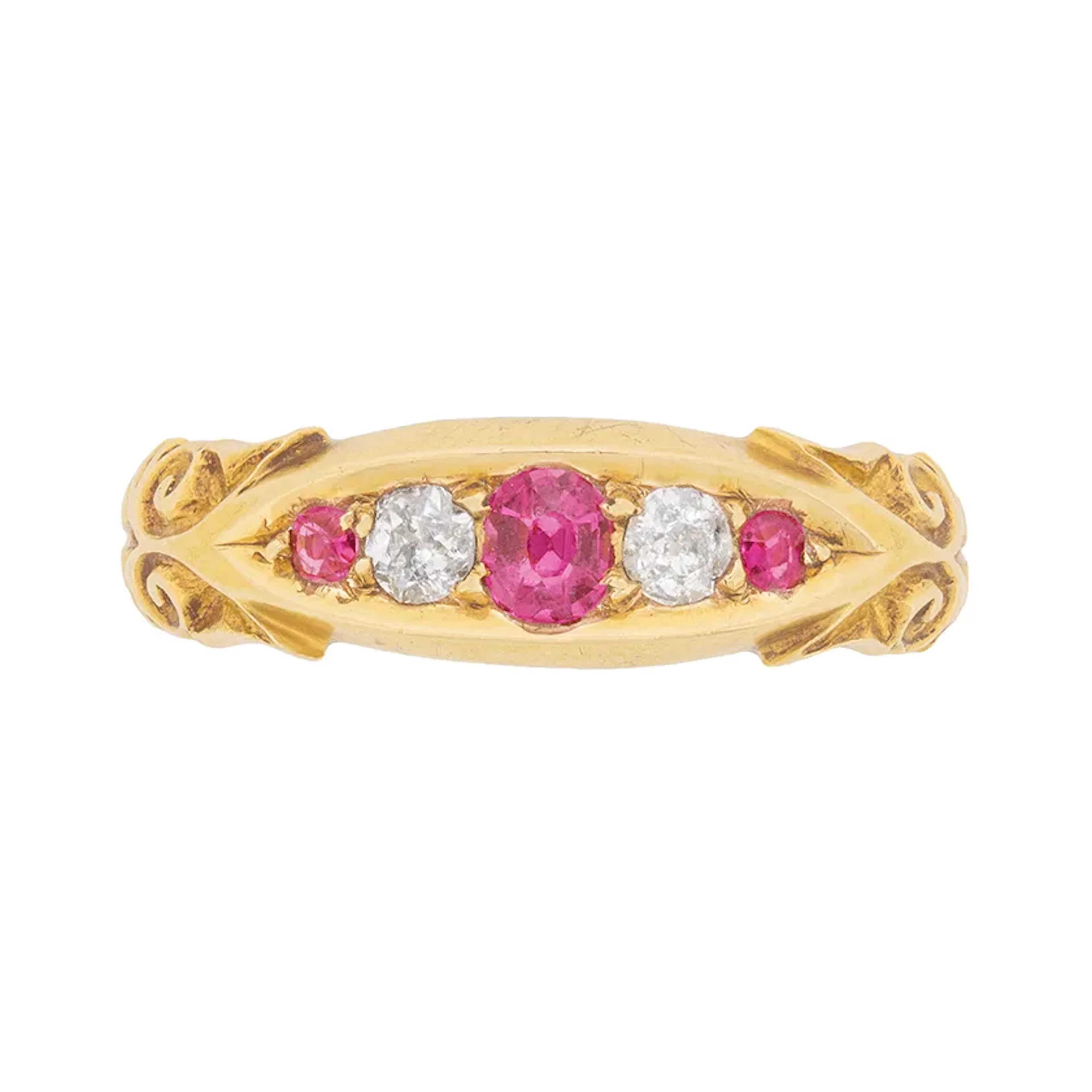 Victorian Ruby and Diamond Five Stone Ring, c.1900s