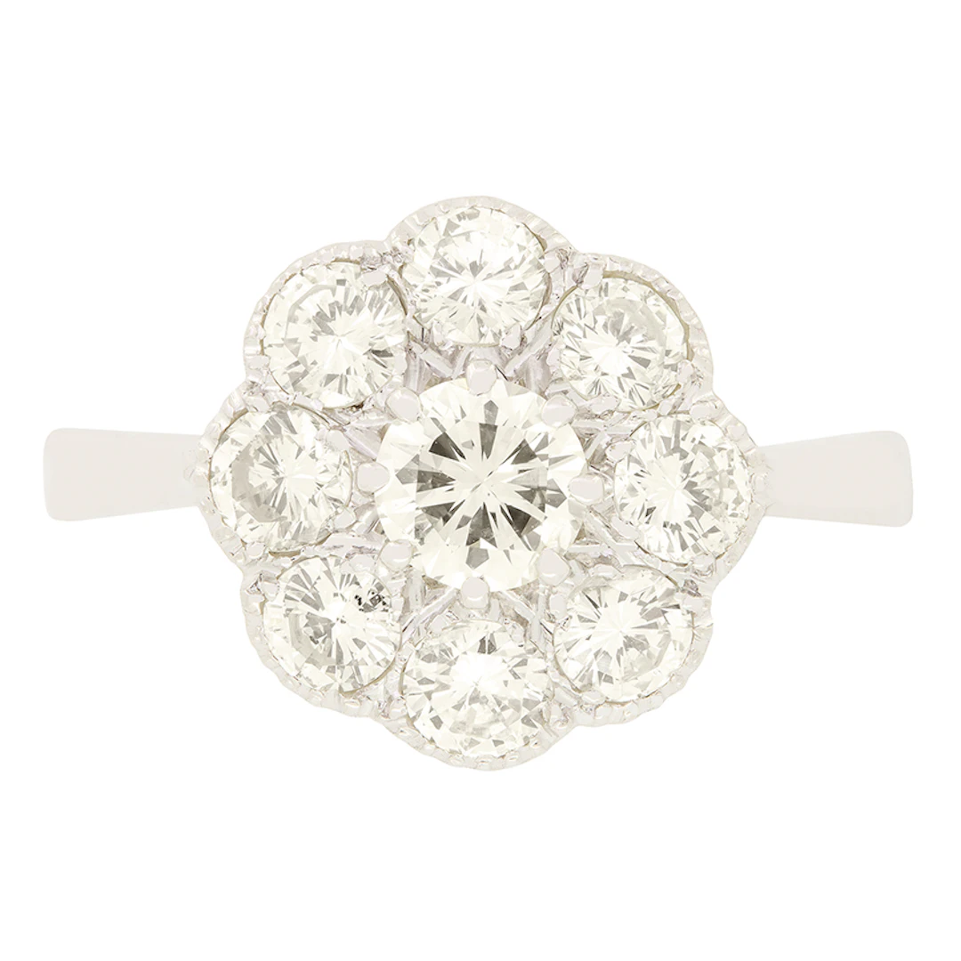 Vintage 1.60ct Diamond Daisy Cluster Ring, c.1950s
