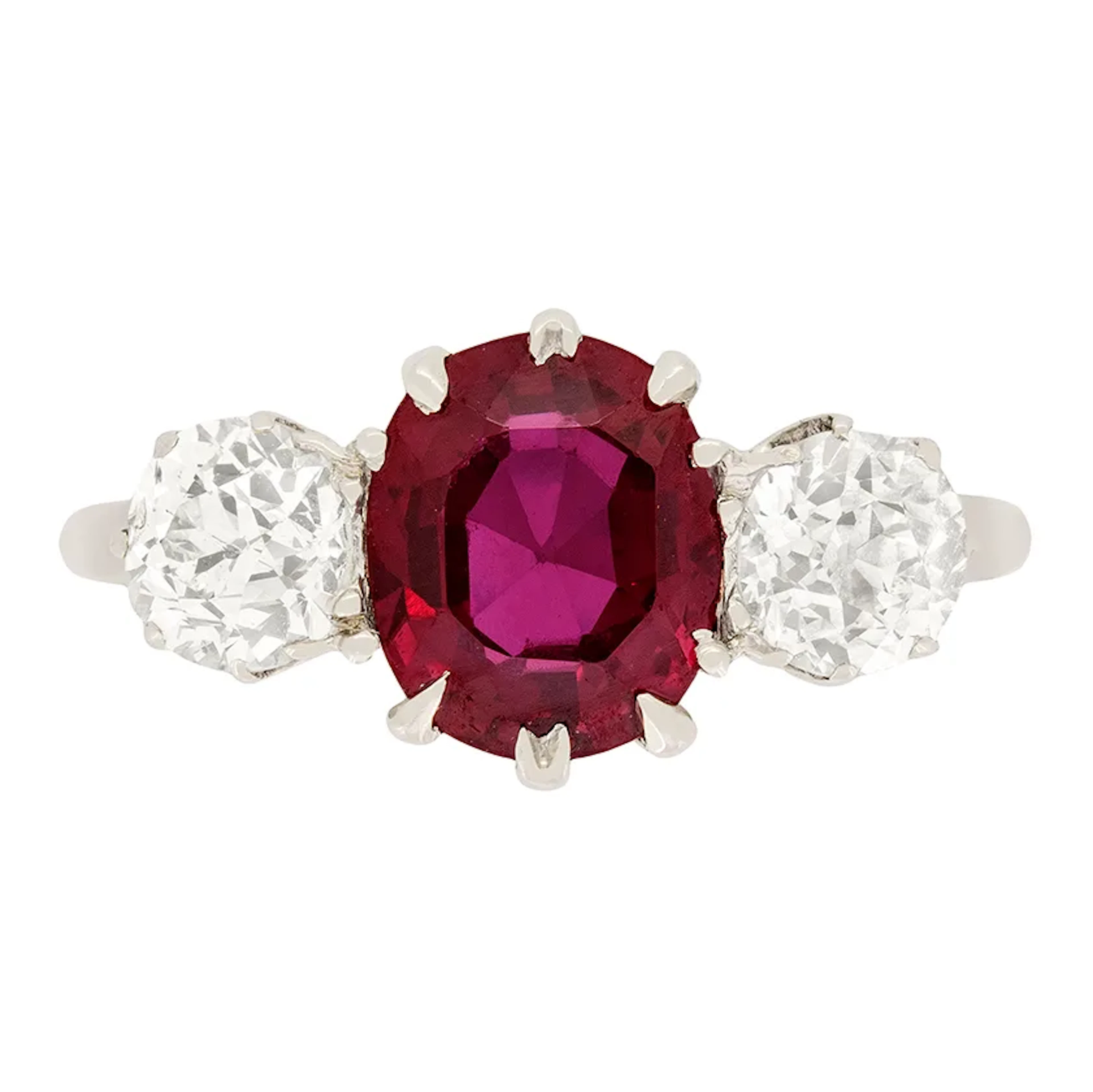 Art Deco 2ct Ruby and Diamond Three Stone Ring, c.1920s