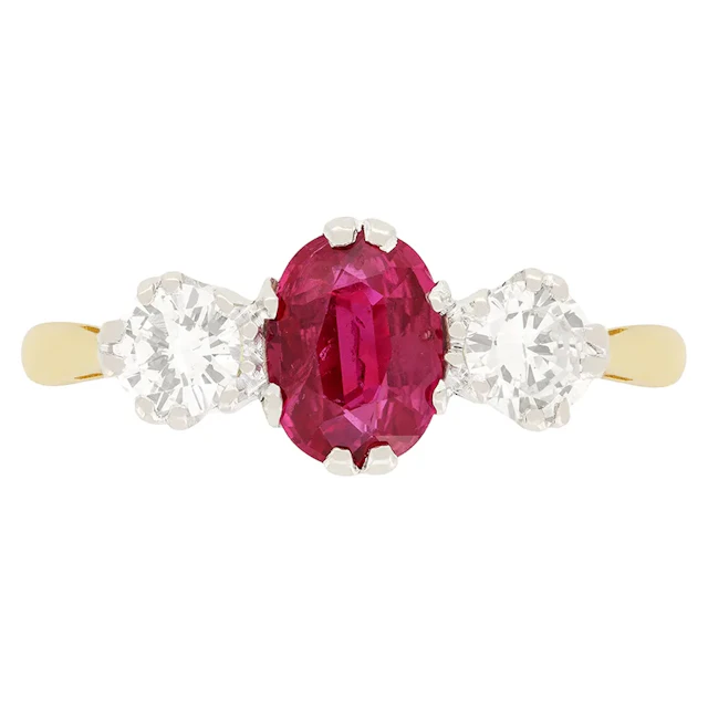 Vintage 0.75ct Ruby and Diamond Trilogy Ring, c.1977